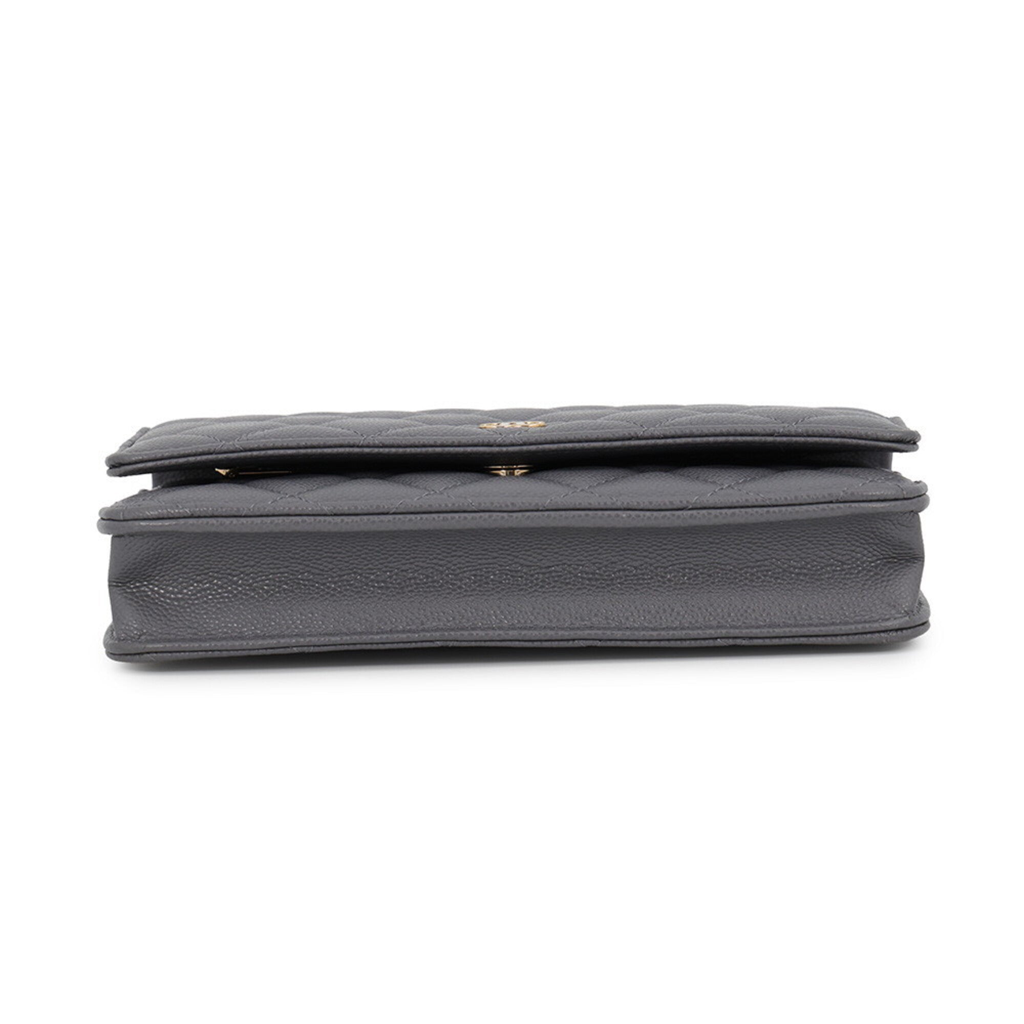 Chanel Gray Grained Calfskin Chain/Shoulder Wallet (Pre-Owned)