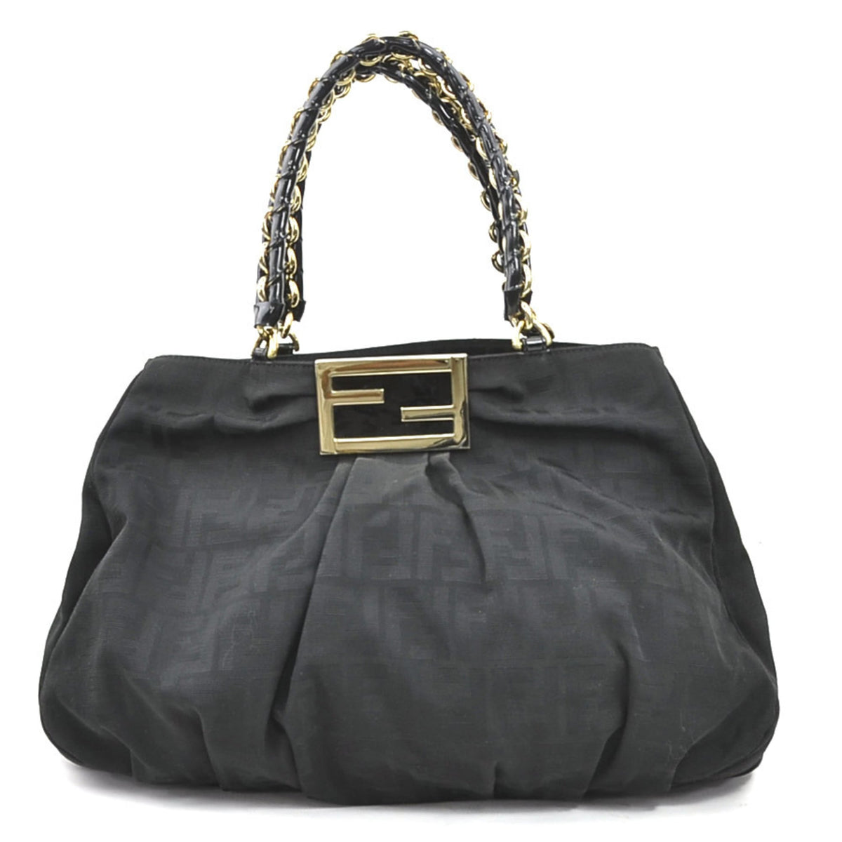 Fendi Black Nylon Canvas Patent Leather Shoulder Bag (Pre-Owned)