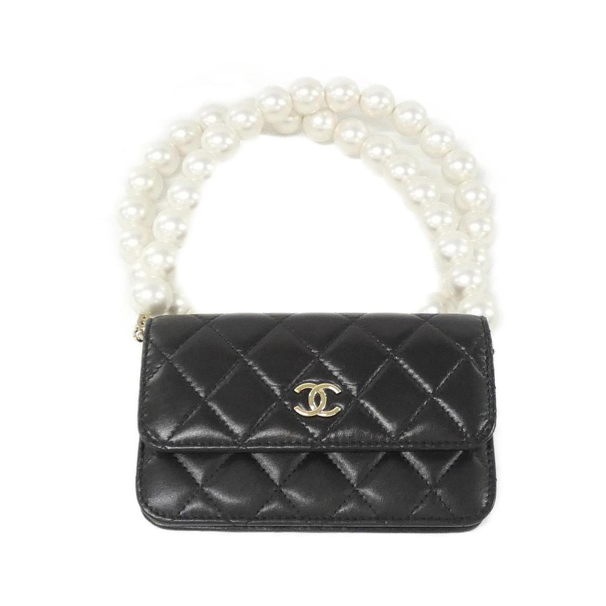 Chanel Black Artificial Pearl Leather Chain/Shoulder Wallet (Pre-Owned)