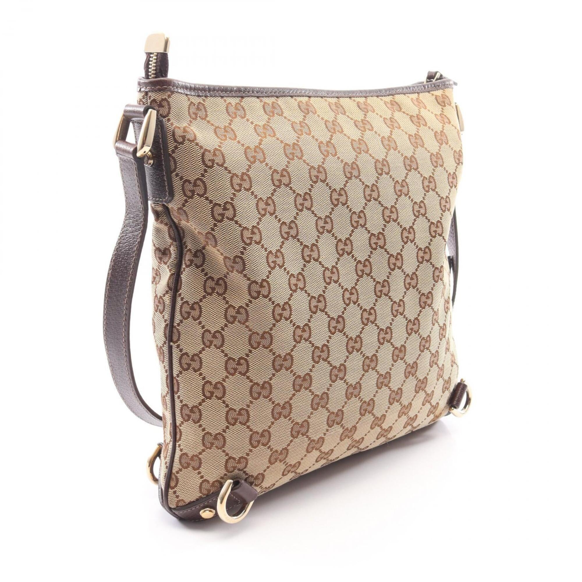 Gucci Beige Brown Canvas Leather Handbag Shoulder Bag (Pre-Owned)