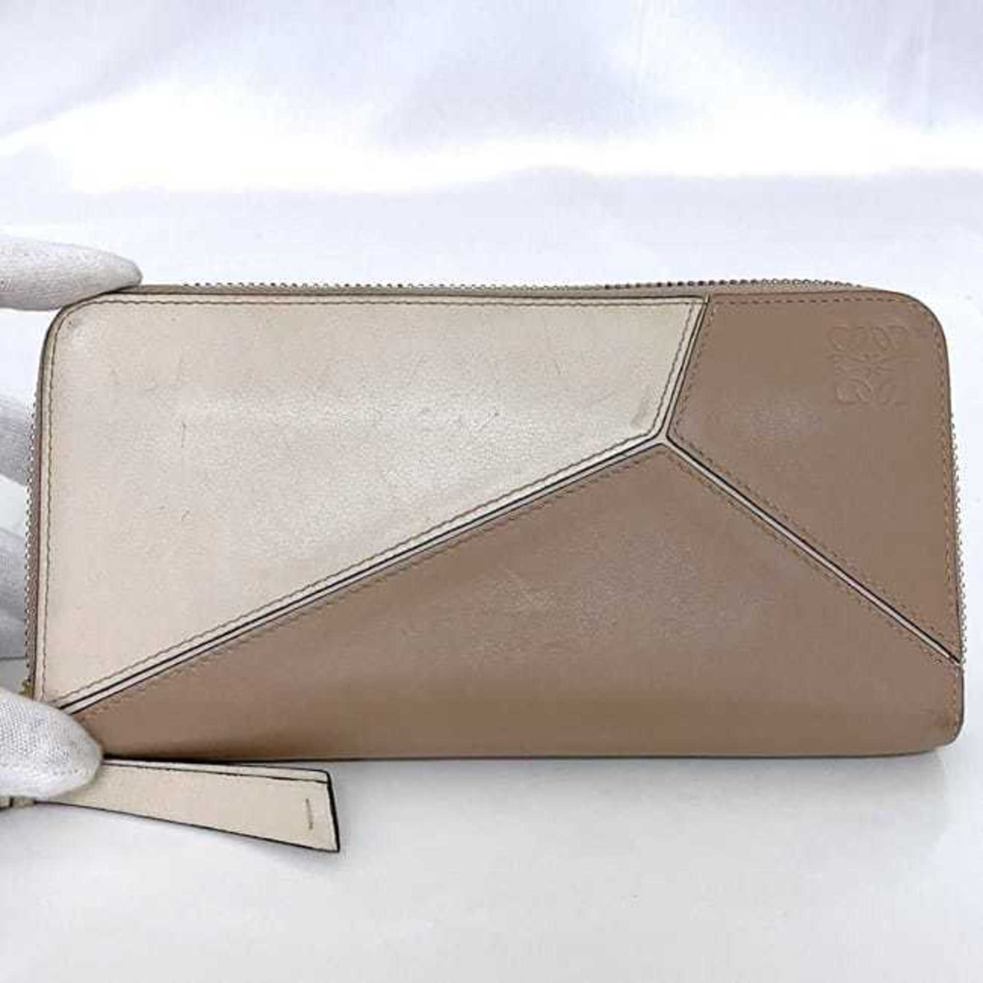 Loewe Pink Beige White Leather Long Wallet (Bi-Fold) (Pre-Owned)
