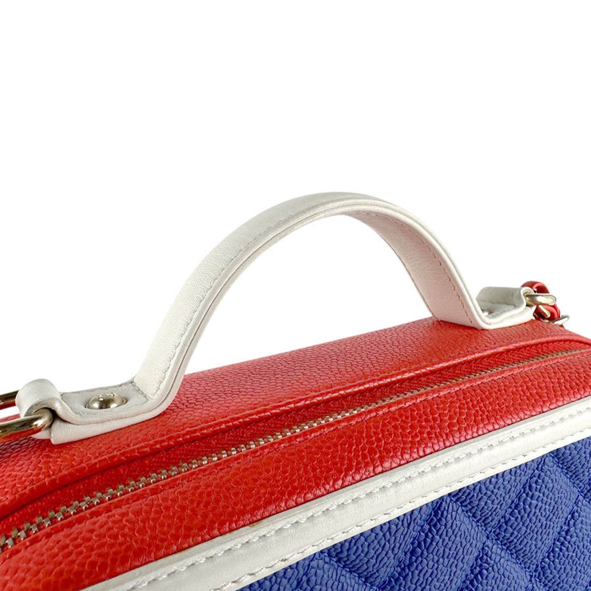 Chanel Blue Red Color White Grained Calfskin Shoulder Bag (Pre-Owned)
