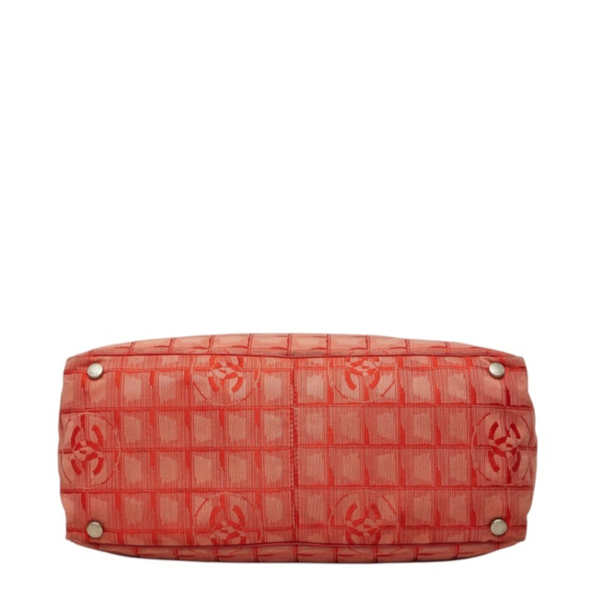 Chanel Red Color Nylon Leather Shoulder Bag Tote Bag (Pre-Owned)