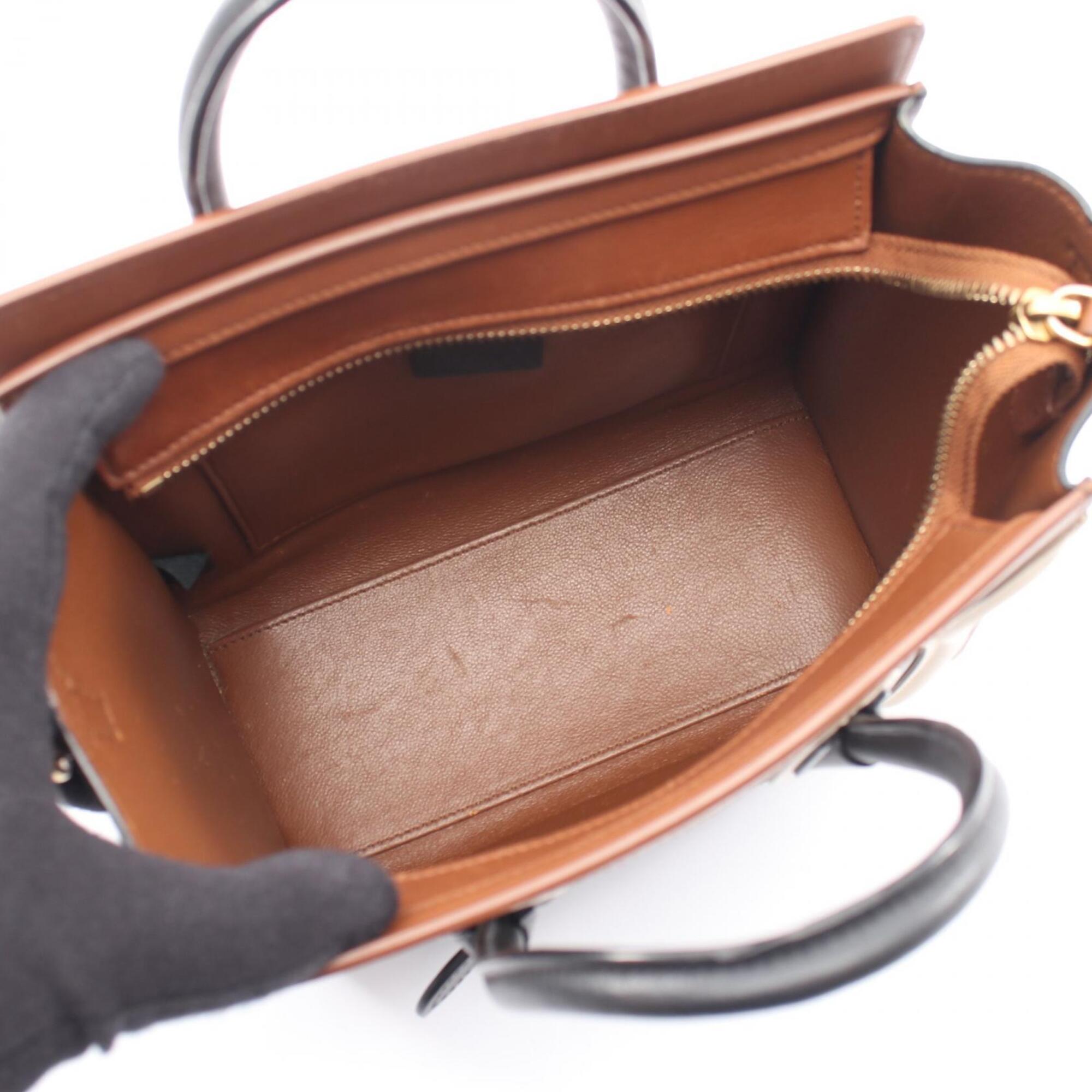 Celine Black Brown Ivory Leather Handbag (Pre-Owned)