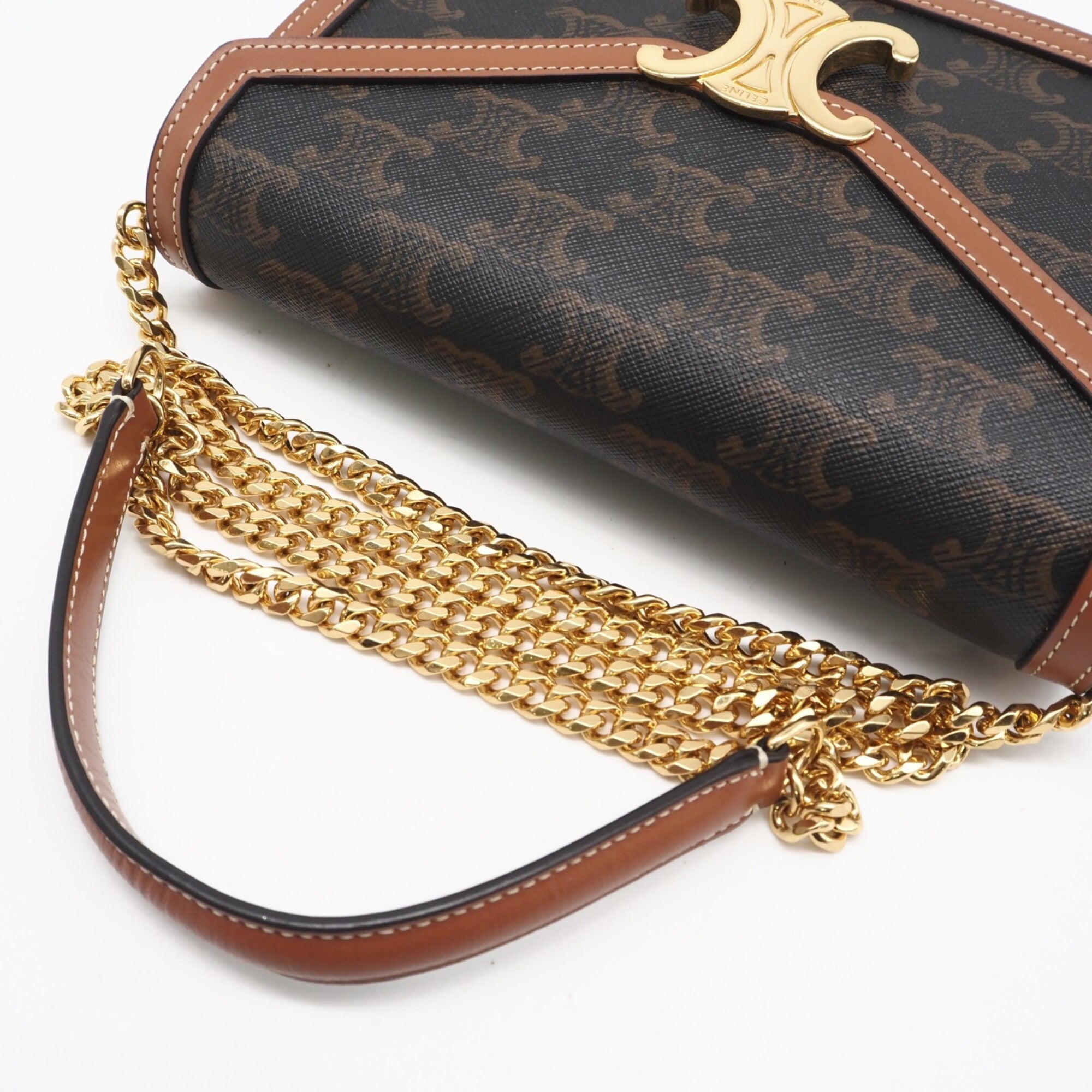 Celine Beige Brown Canvas Shoulder Bag (Pre-Owned)