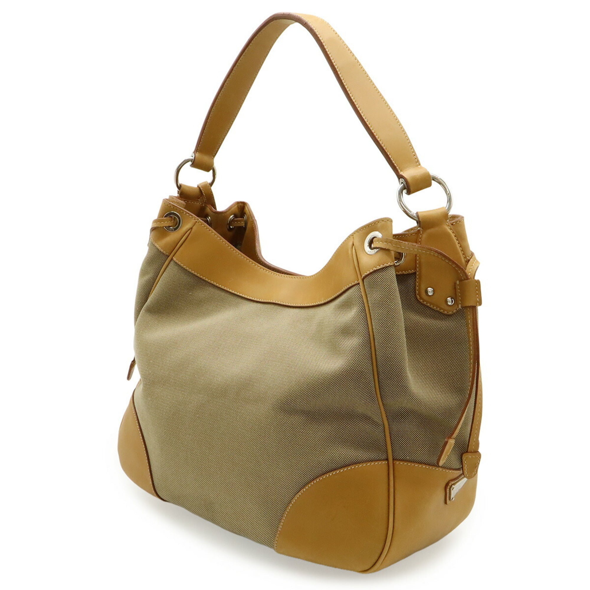 Prada Khaki Canvas Leather Shoulder Bag (Pre-Owned)