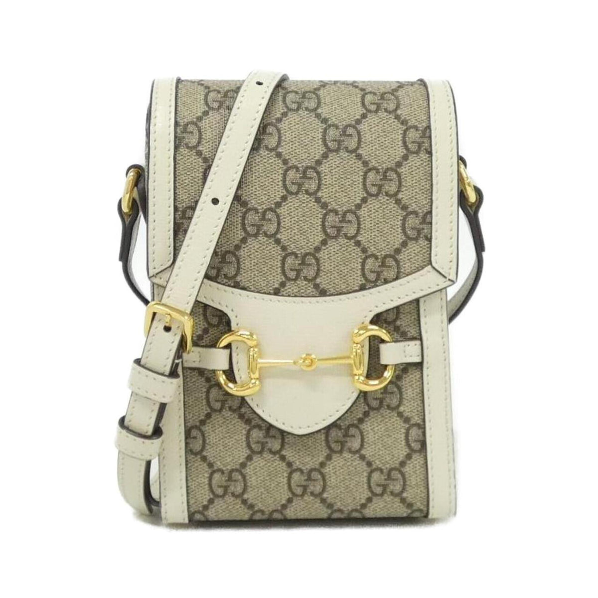 Gucci Horsebit Beige White Gg Supreme Canvas Shoulder Bag (Pre-Owned)