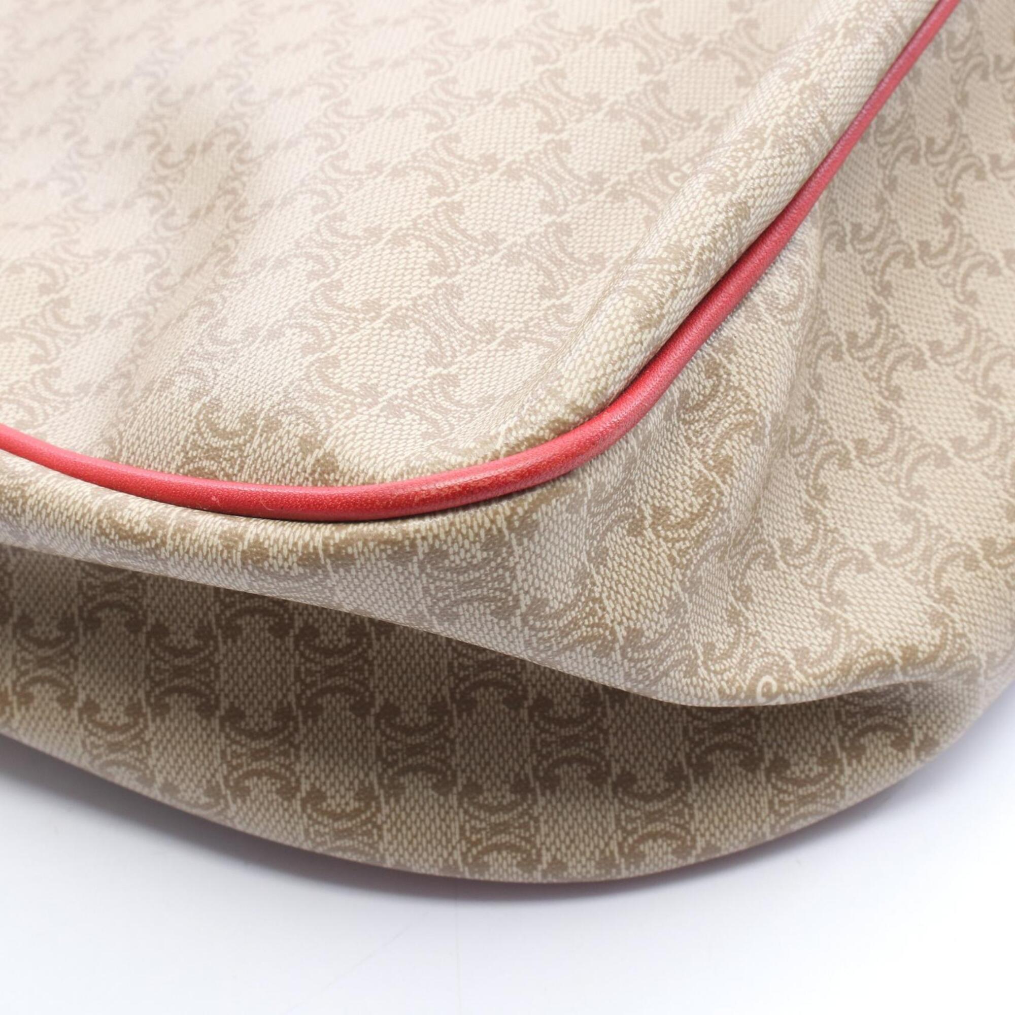 Celine Beige Red Color Coated Canvas Leather Handbag Shoulder Bag (Pre-Owned)