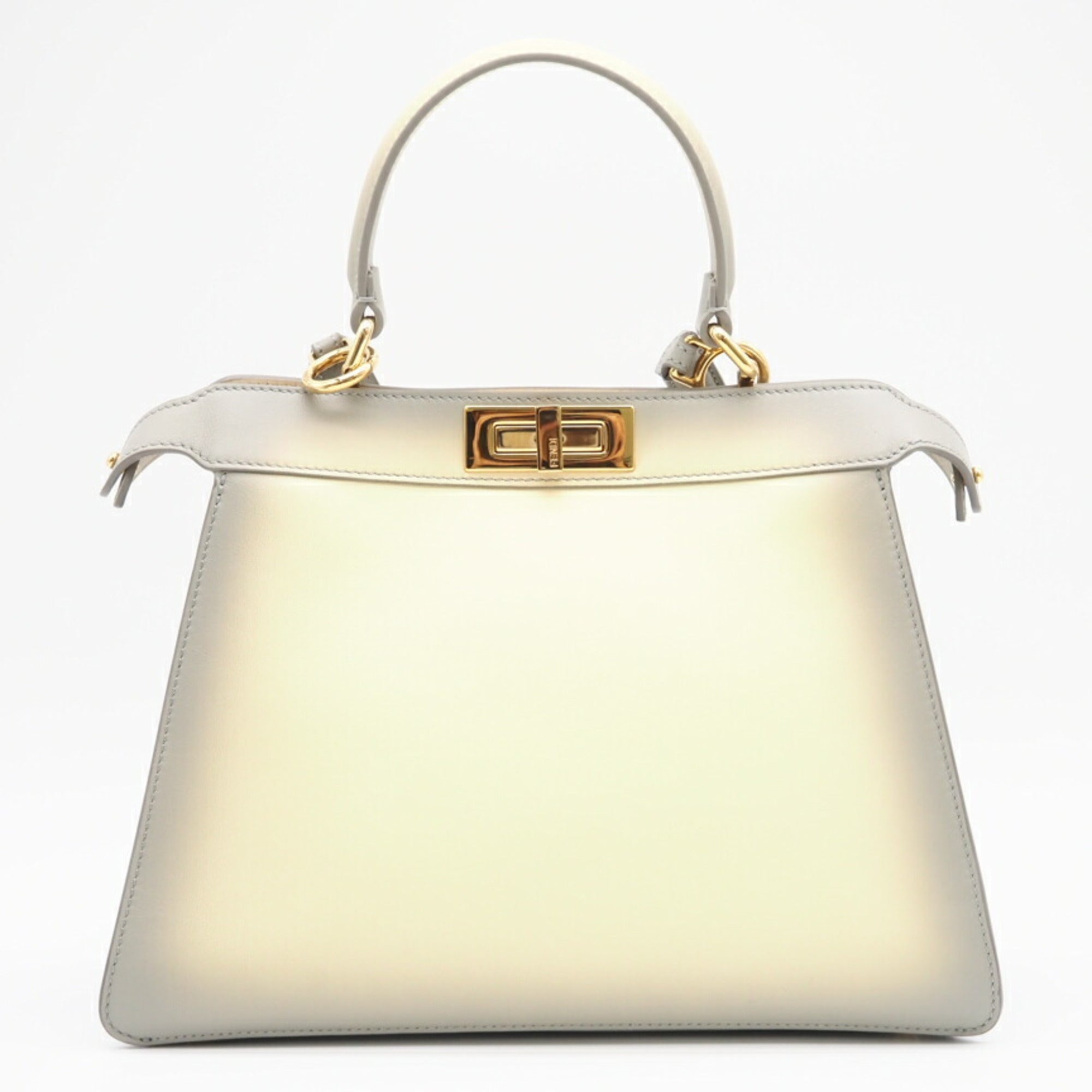 Fendi Cream Gray Leather Shoulder Bag (Pre-Owned)