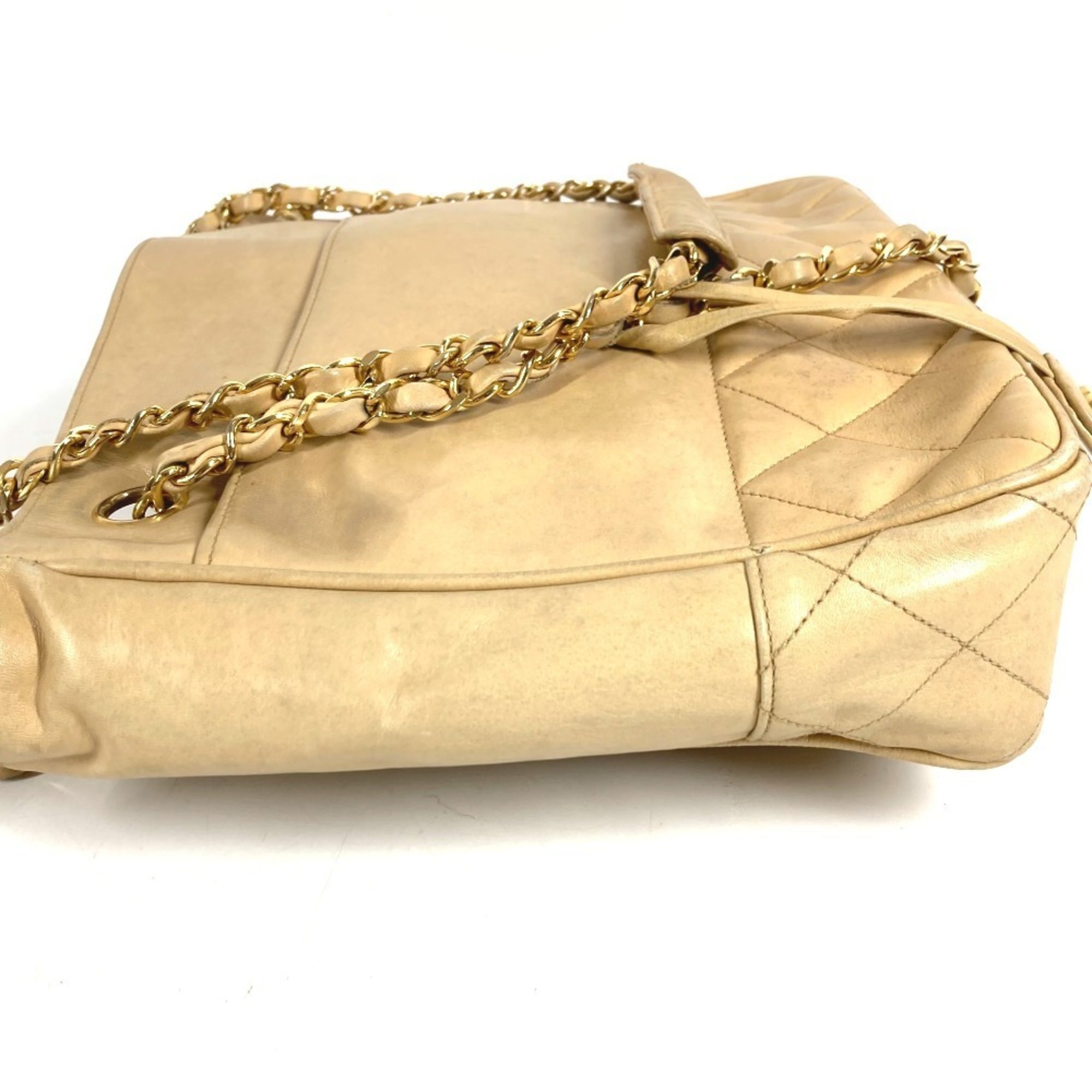 Chanel Beige Leather Shoulder Bag Tote Bag (Pre-Owned)
