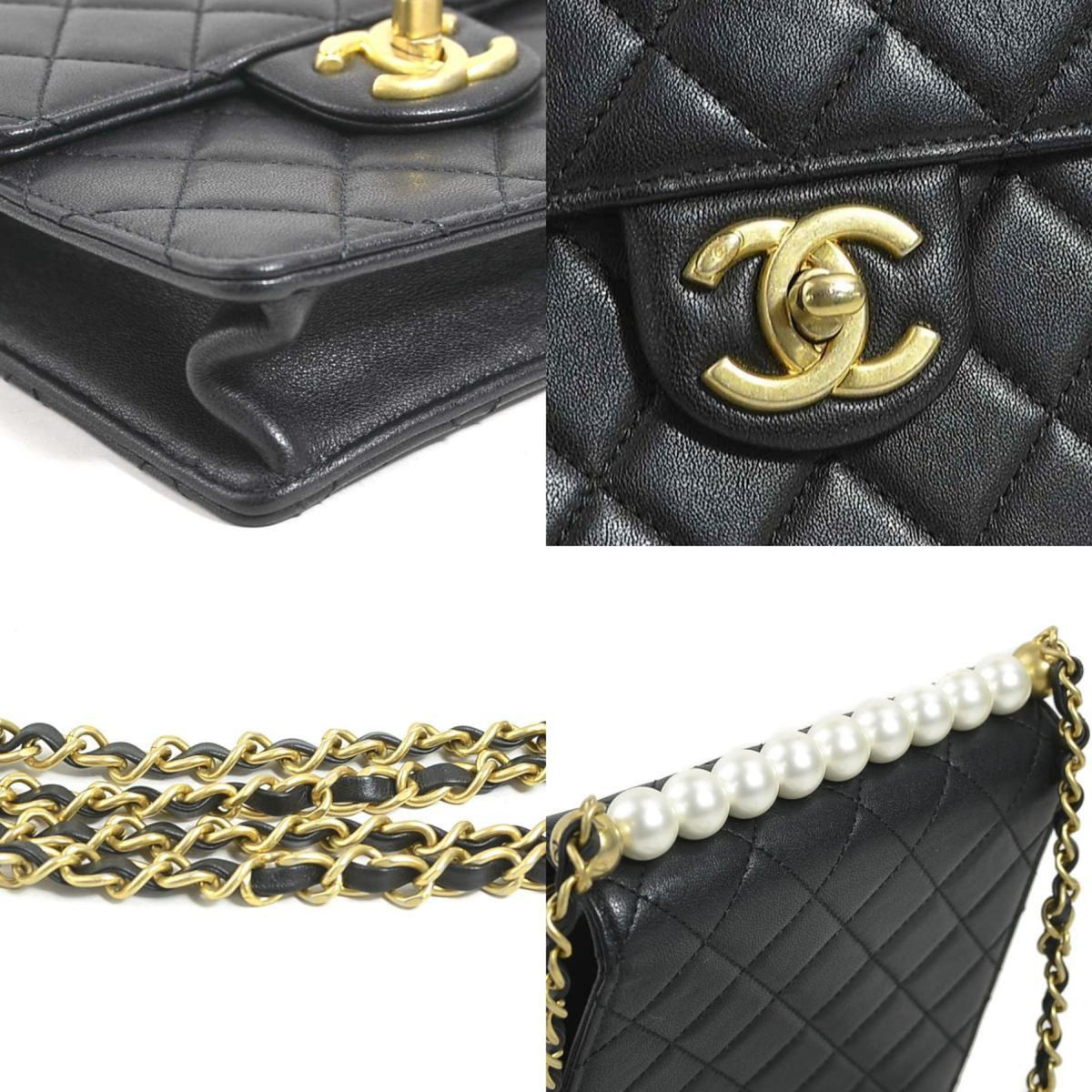 Chanel Black Off-White Leather Artificial Pearl Shoulder Bag (Pre-Owned)