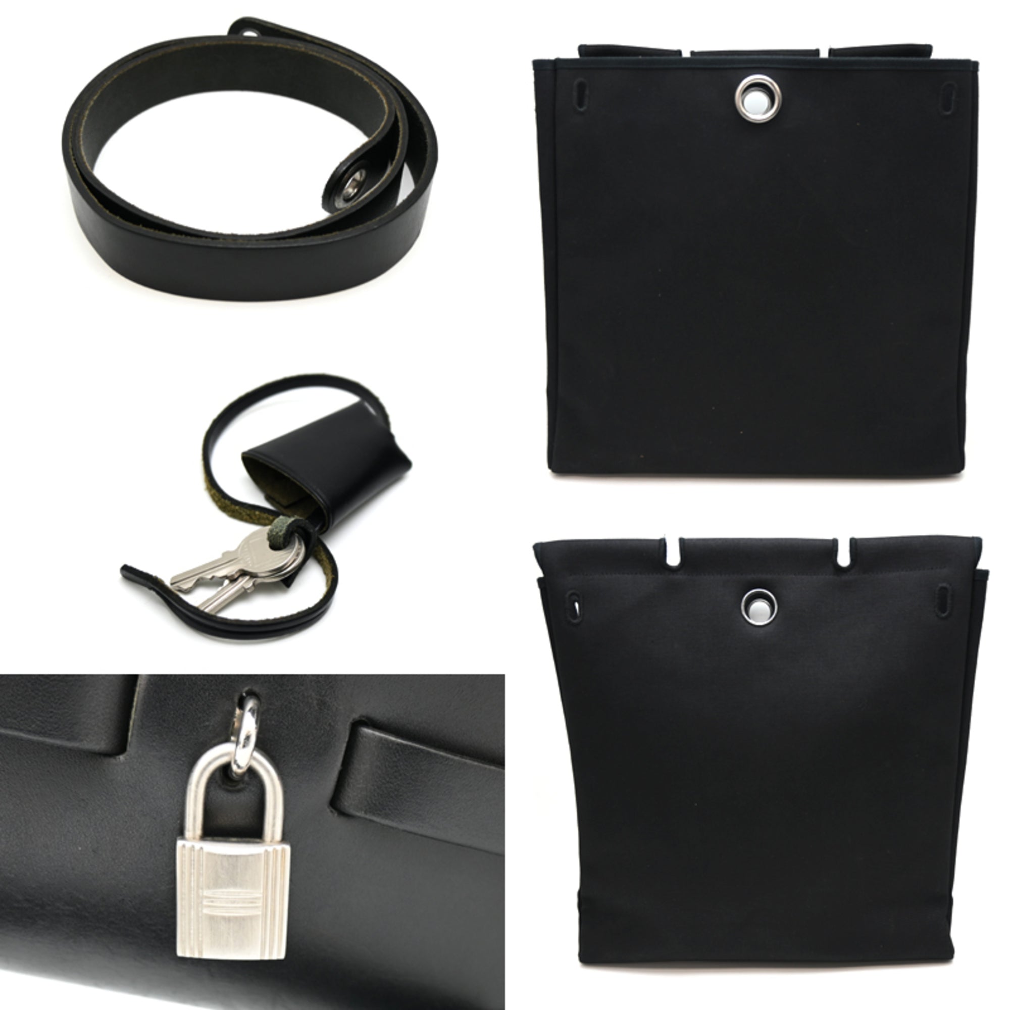 Hermes Black Toile Officier Leather Handbag Shoulder Bag (Pre-Owned)