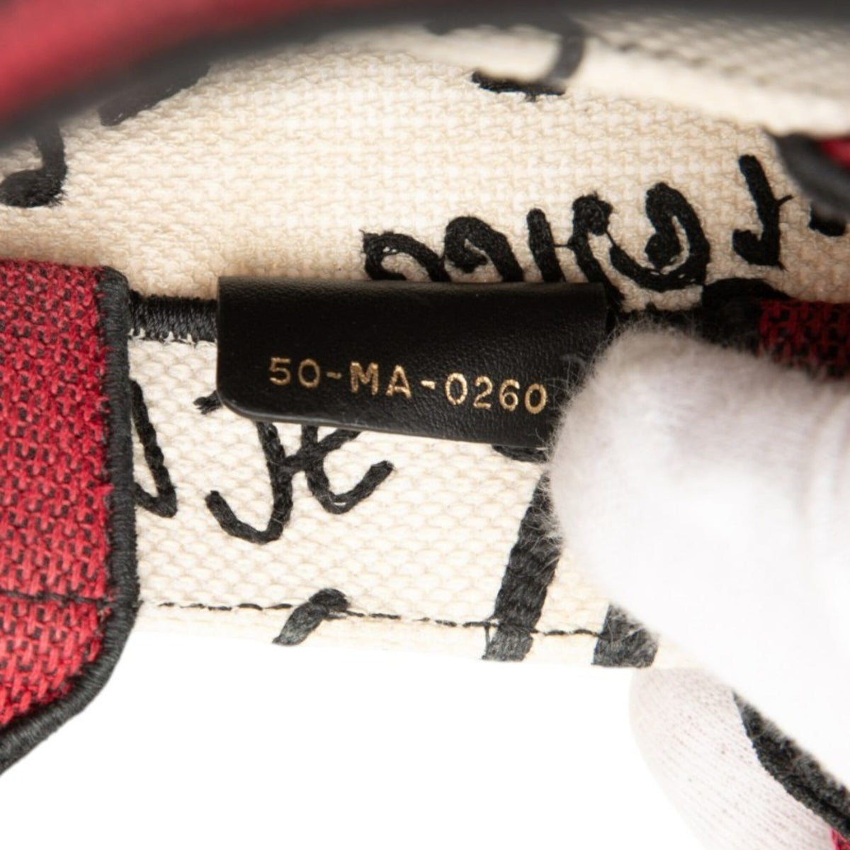 Christian Dior Black Red Color White Canvas Handbag Tote Bag (Pre-Owned)