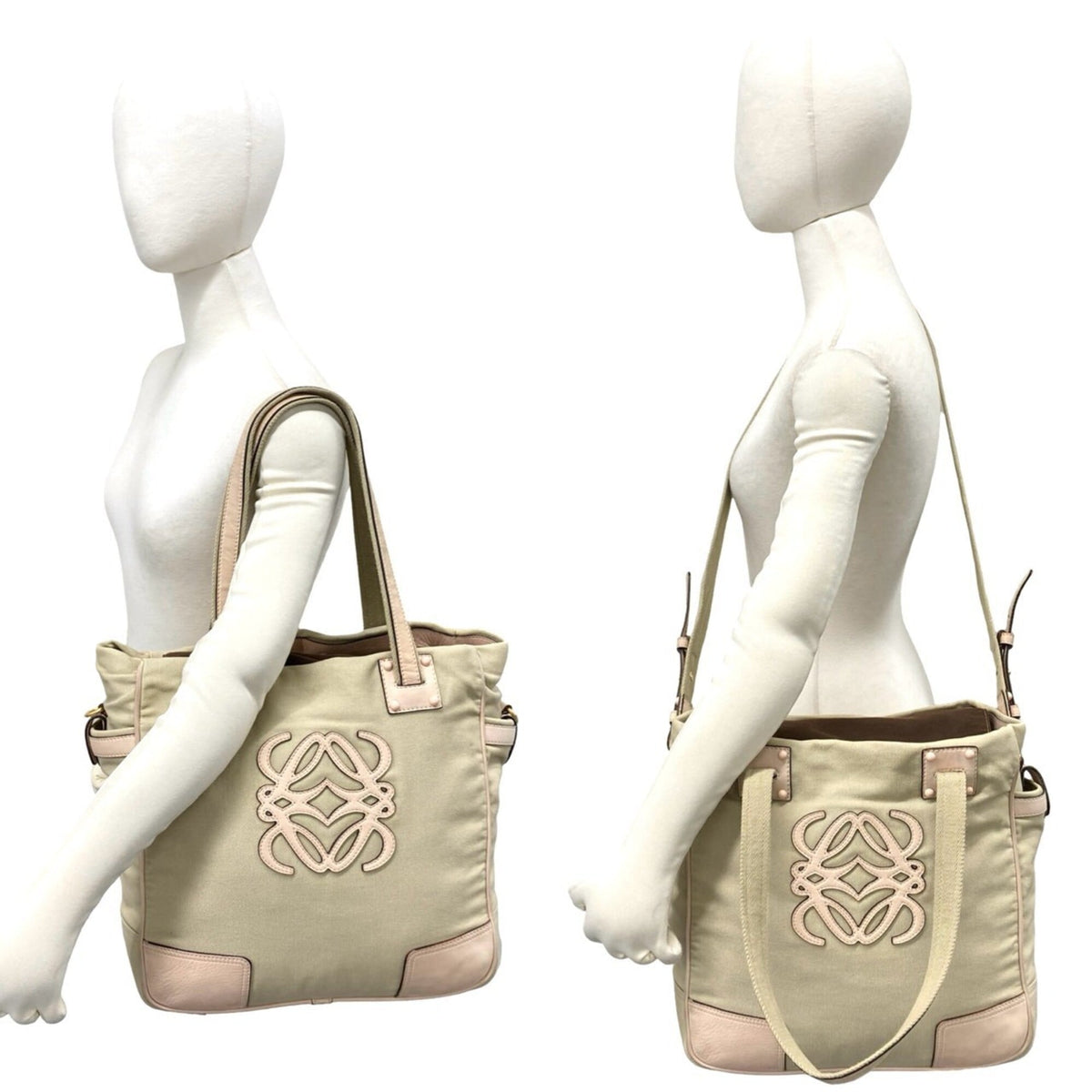Loewe Beige Pink Canvas Leather Shoulder Bag Tote Bag (Pre-Owned)