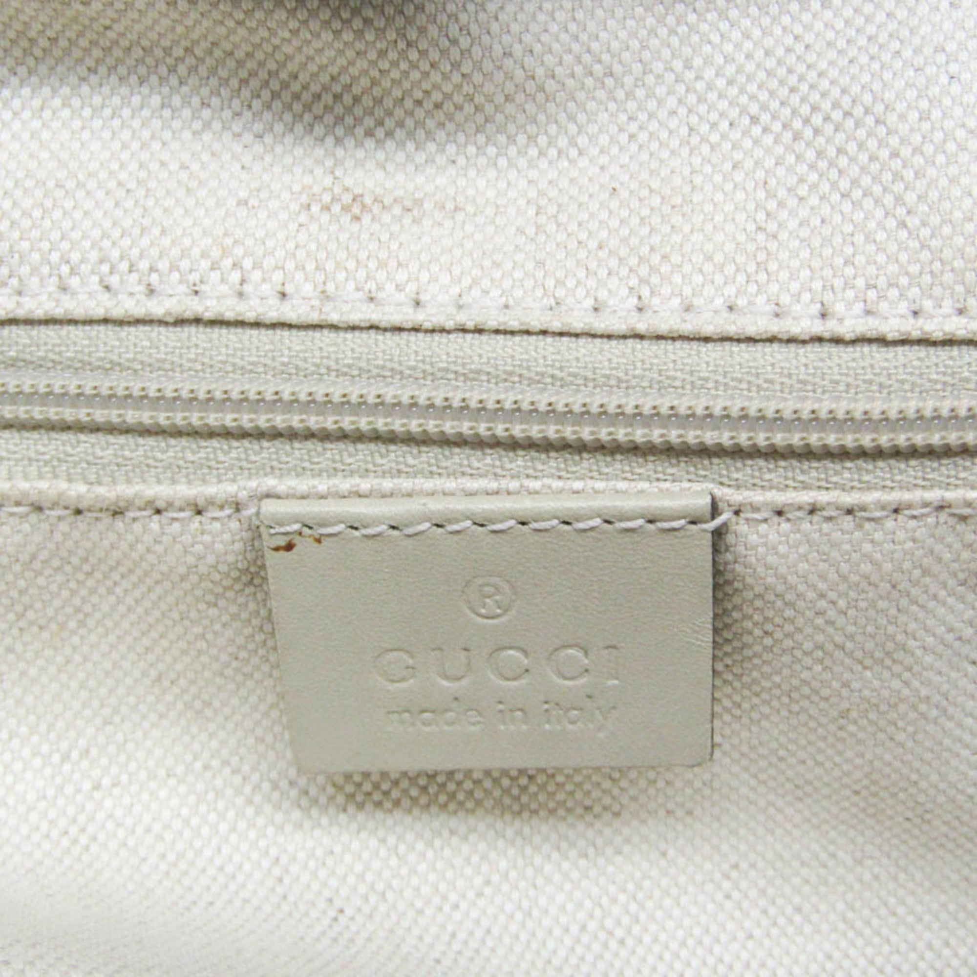 Gucci Beige Brown Cream Leather Canvas Handbag (Pre-Owned)