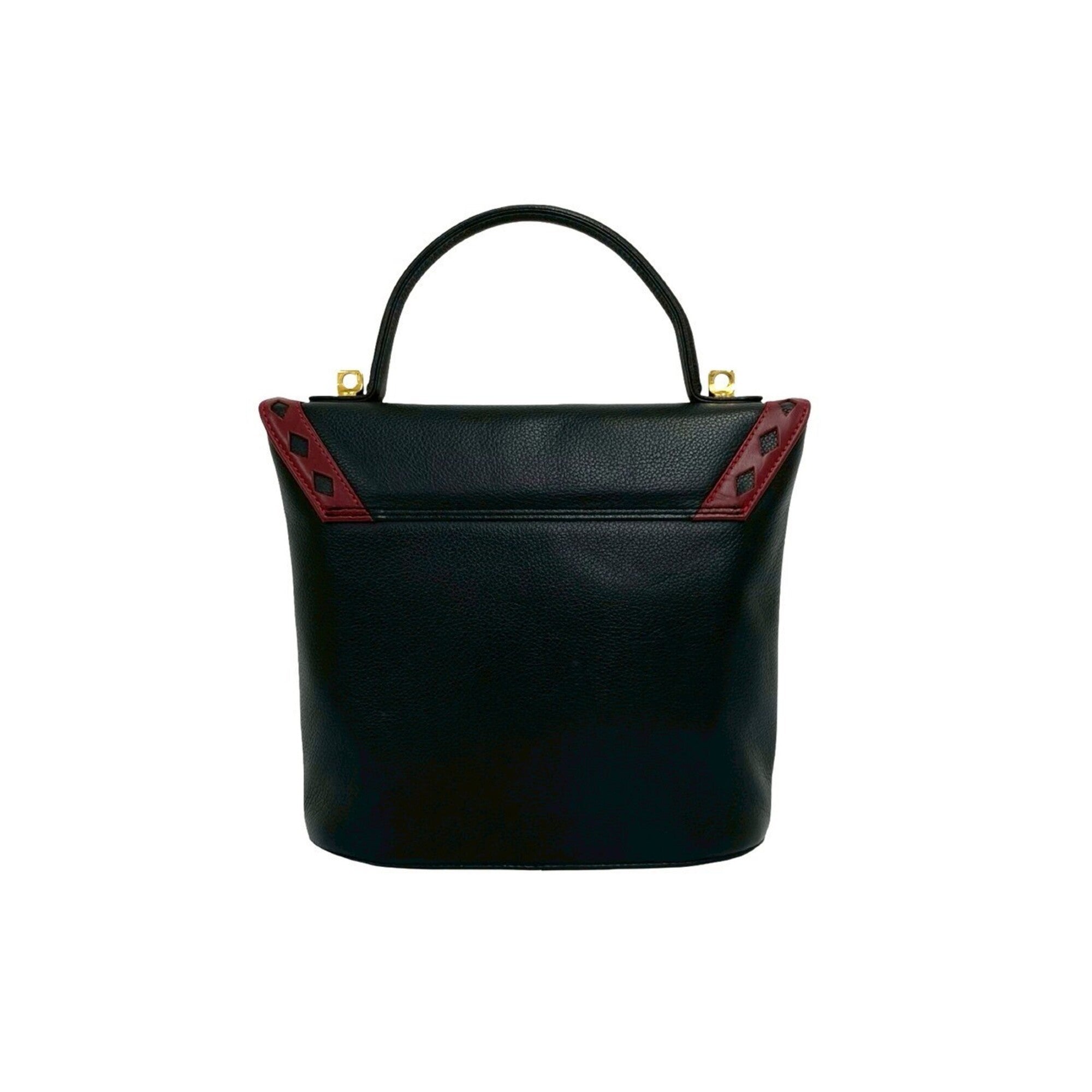 Yves Saint Laurent Black Red Color Leather Handbag Shoulder Bag (Pre-Owned)
