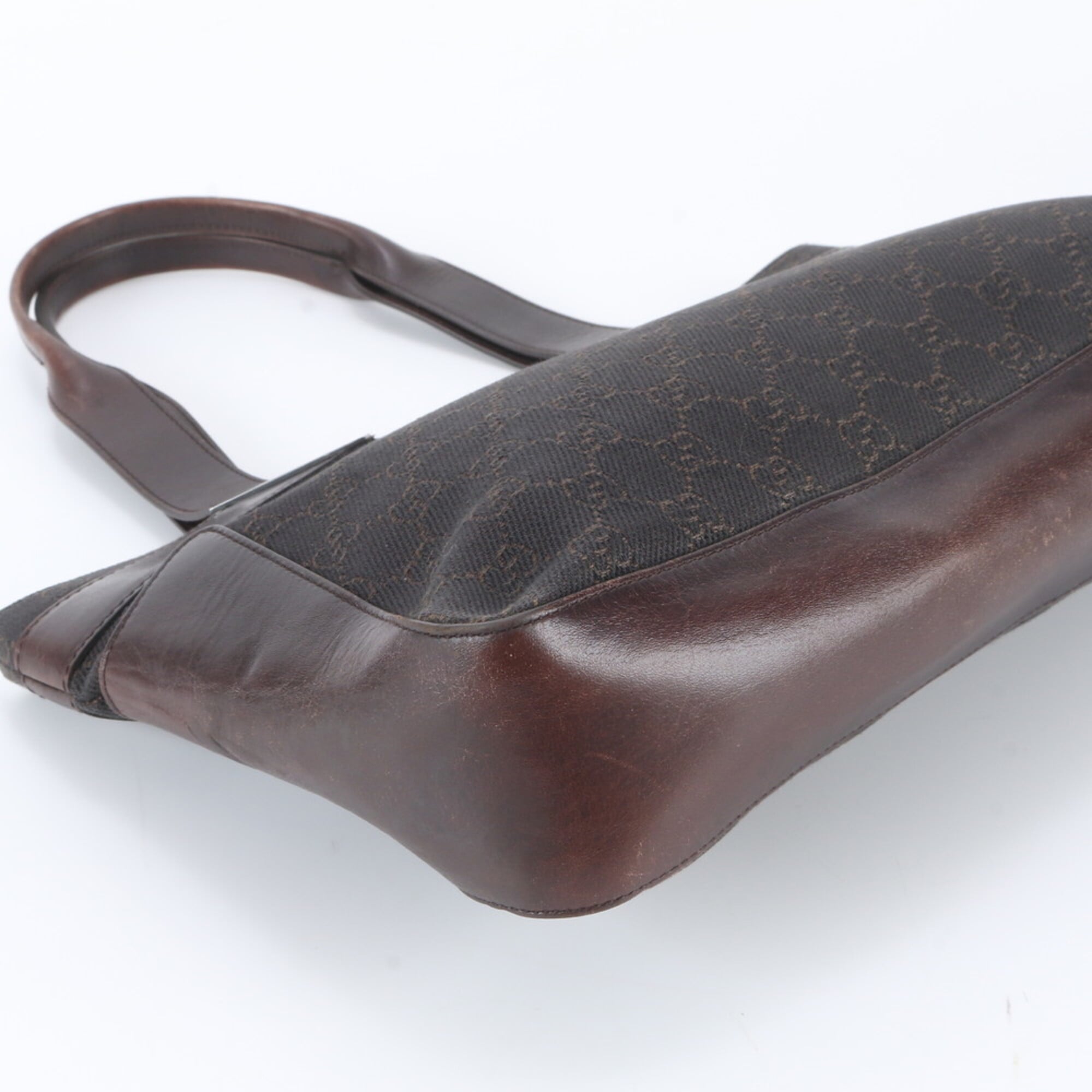 Gucci Brown Leather Canvas Handbag Shoulder Bag Tote Bag (Pre-Owned)