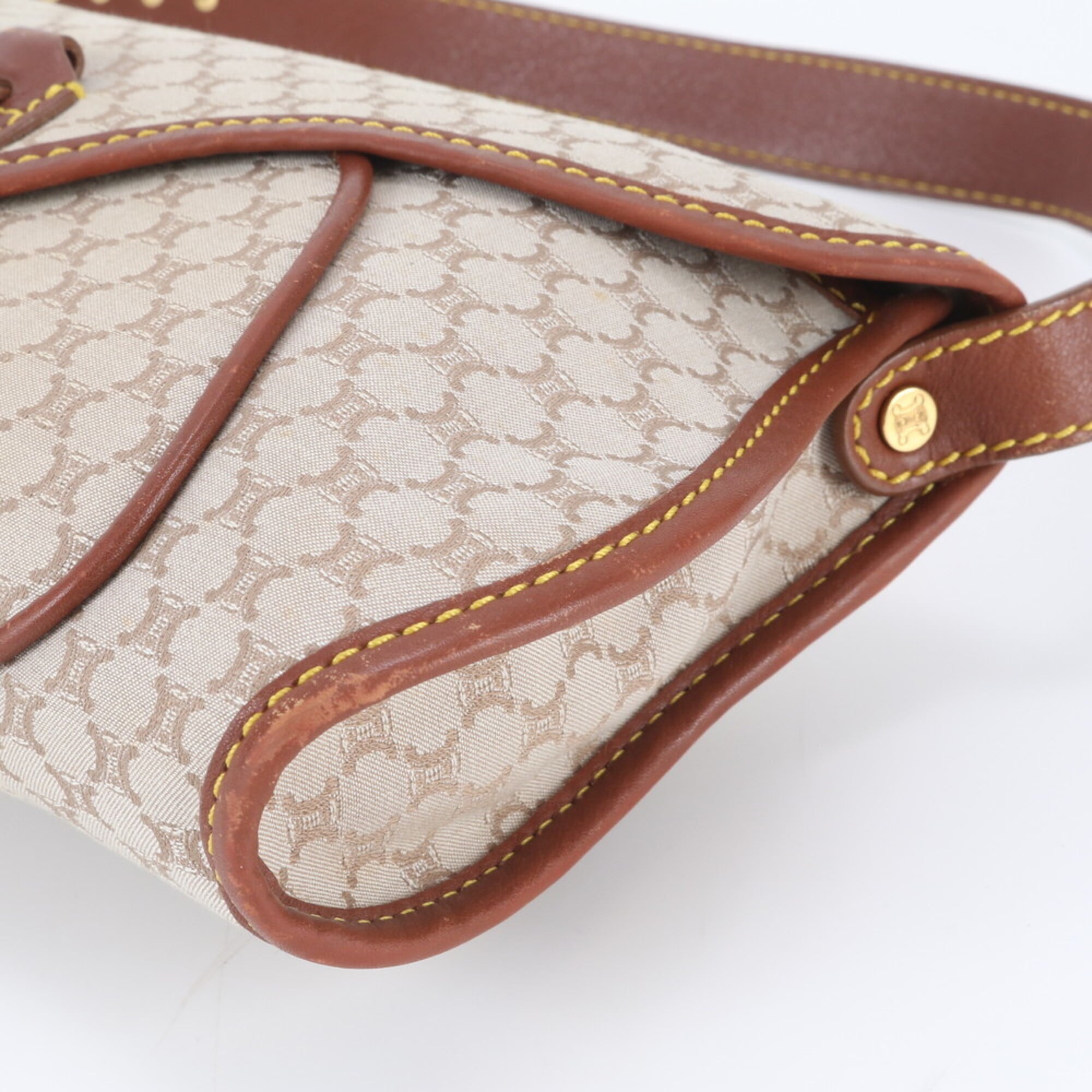 Celine Beige Brown Leather Canvas Handbag Shoulder Bag (Pre-Owned)