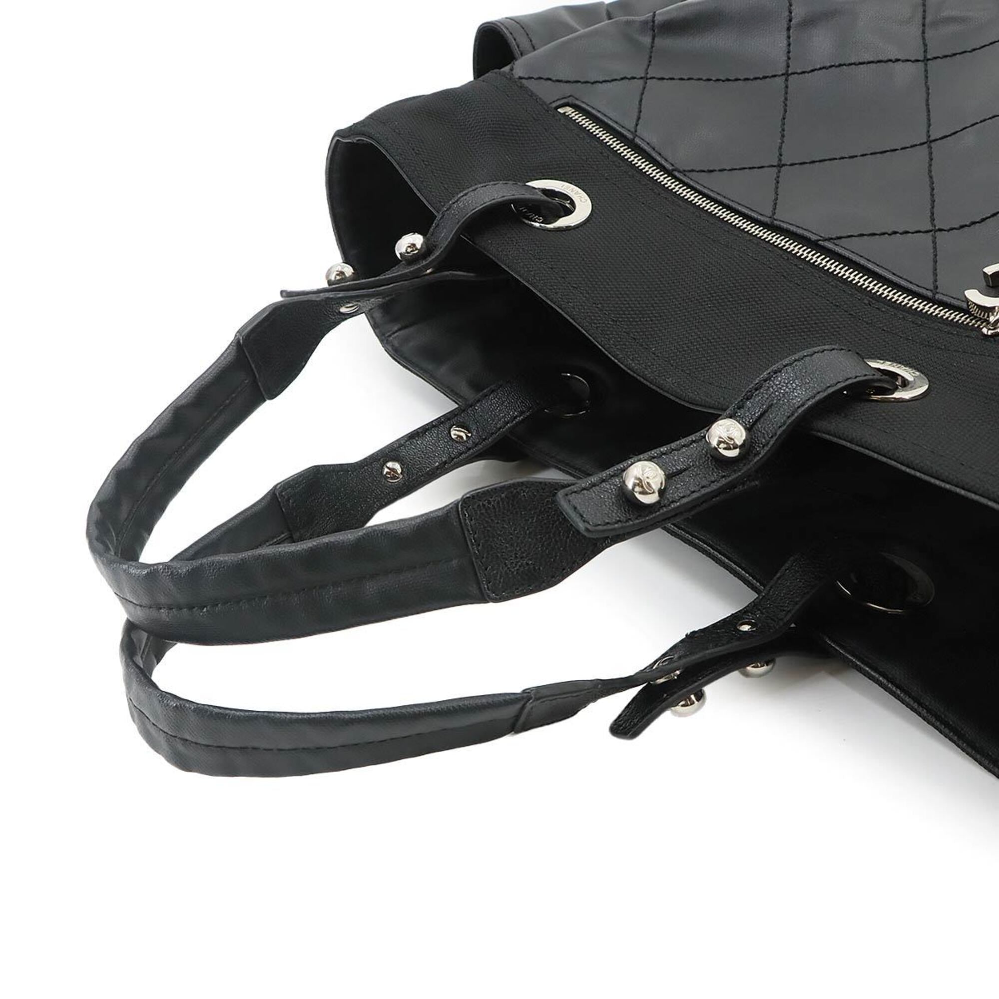 Chanel Black Nylon Pvc Leather Handbag Tote Bag (Pre-Owned)