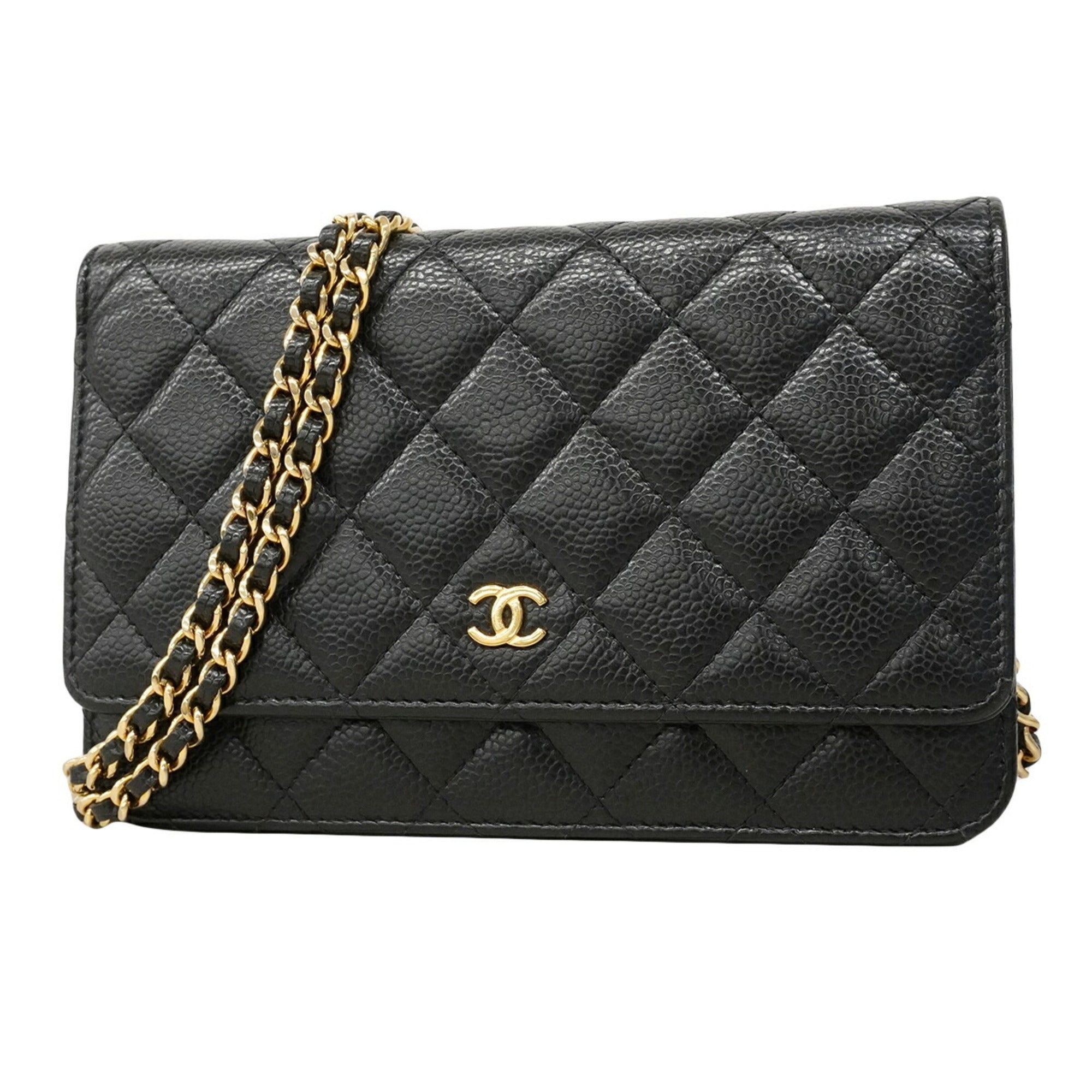 Chanel Black Grained Calfskin Chain/Shoulder Wallet (Pre-Owned)