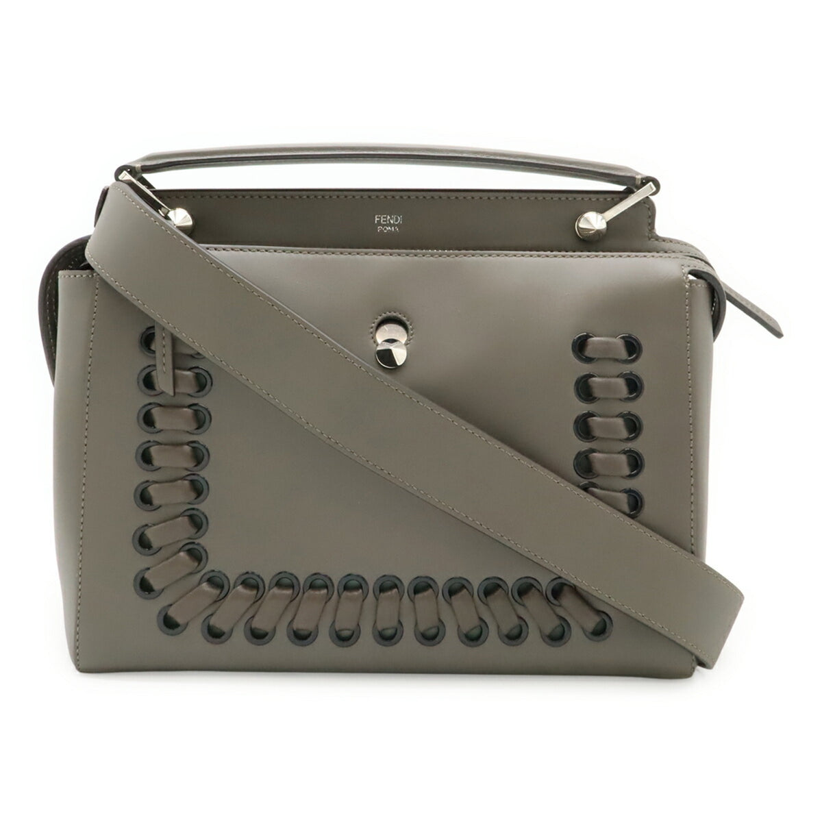 Fendi Gray Leather Handbag Pouch Shoulder Bag (Pre-Owned)