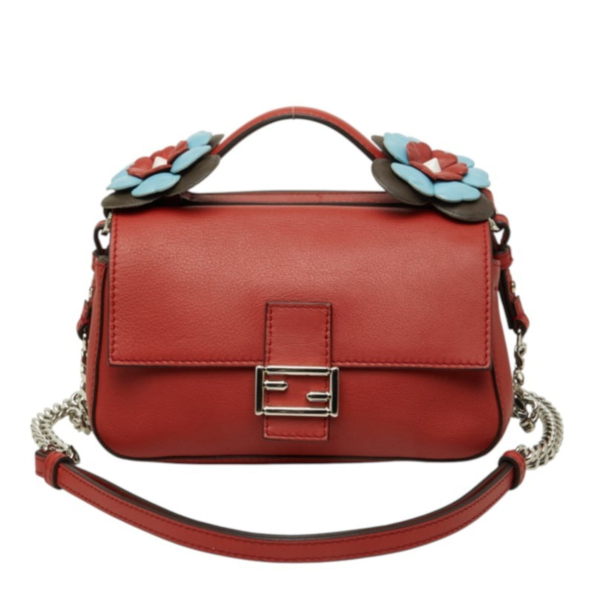 Fendi Red Color Leather Handbag Shoulder Bag (Pre-Owned)