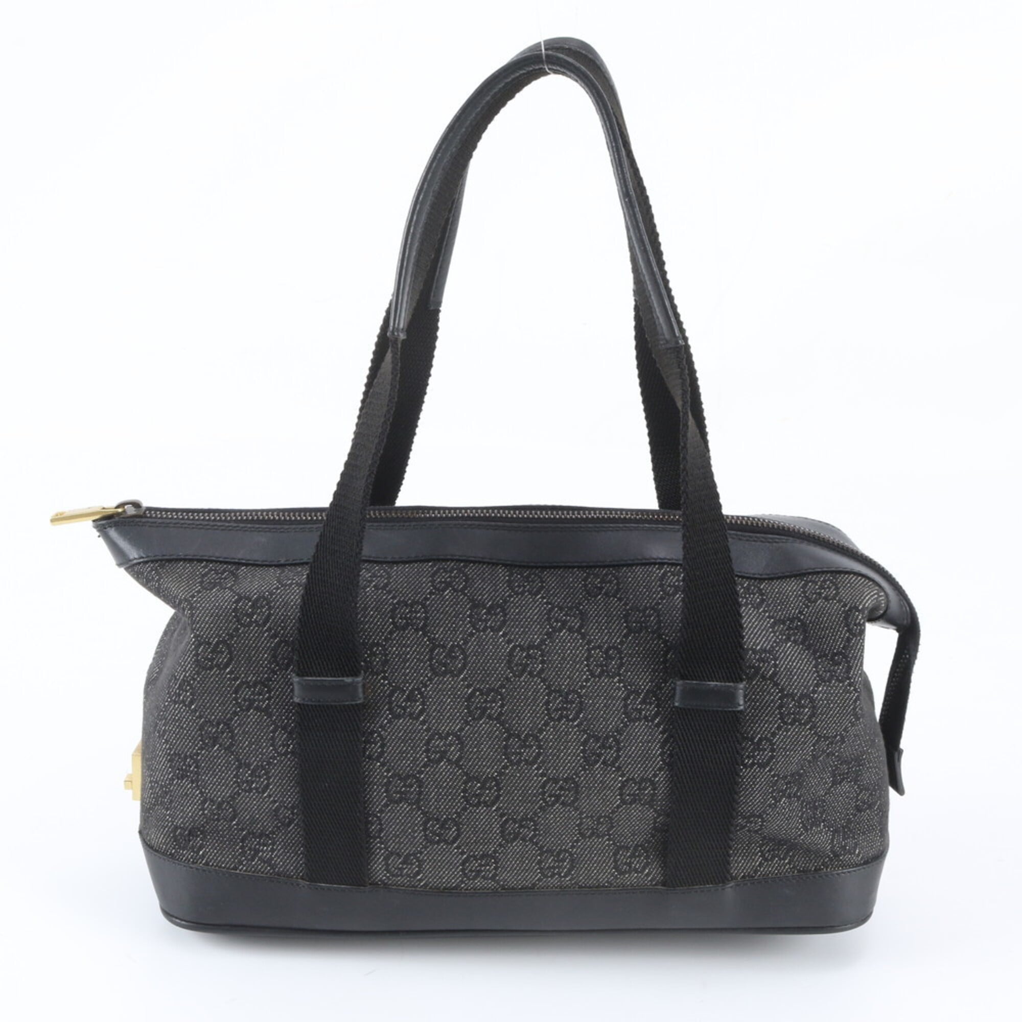 Gucci Black Leather Canvas Handbag Shoulder Bag Tote Bag (Pre-Owned)