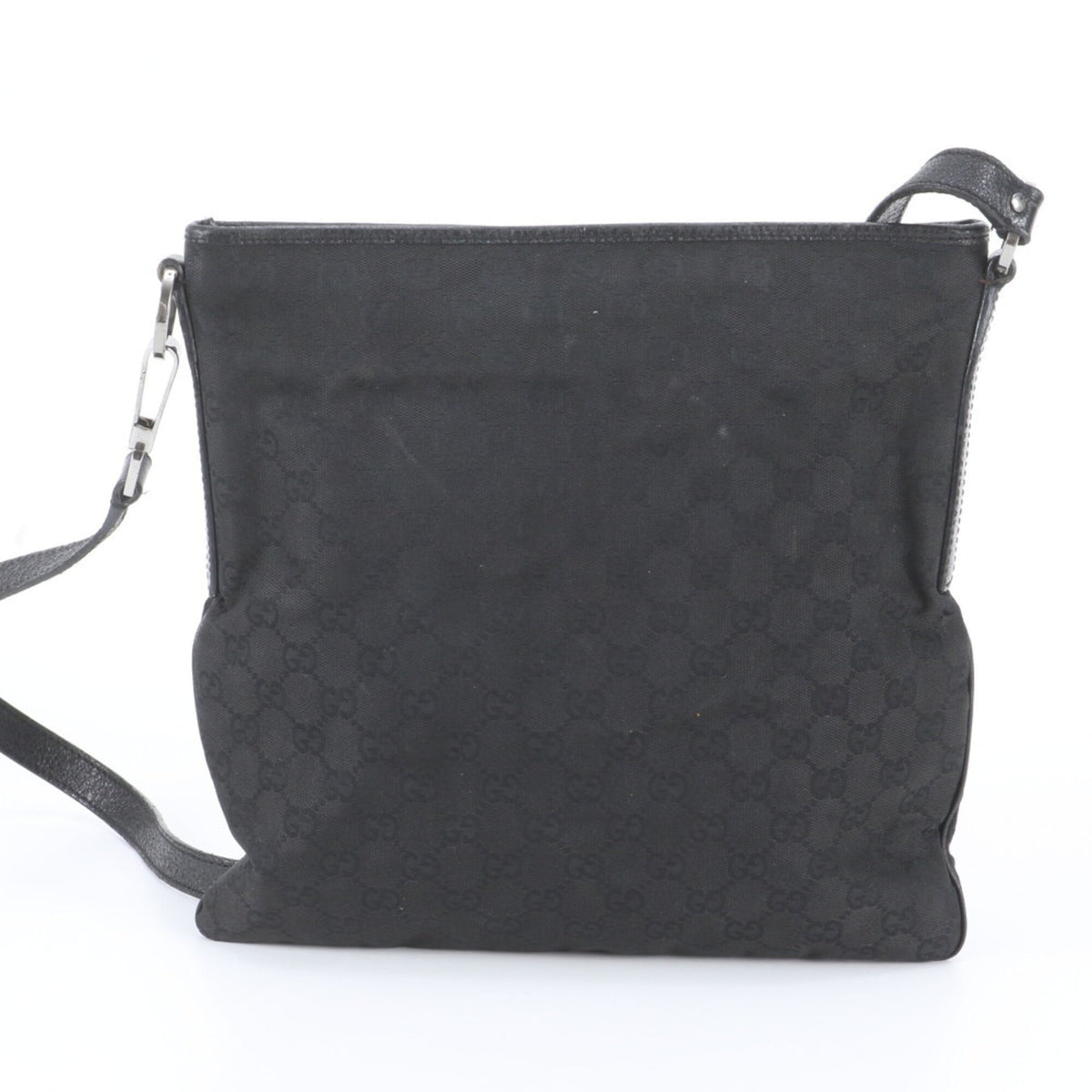 Gucci Black Leather Canvas Messenger Bag Shoulder Bag Tote Bag (Pre-Owned)