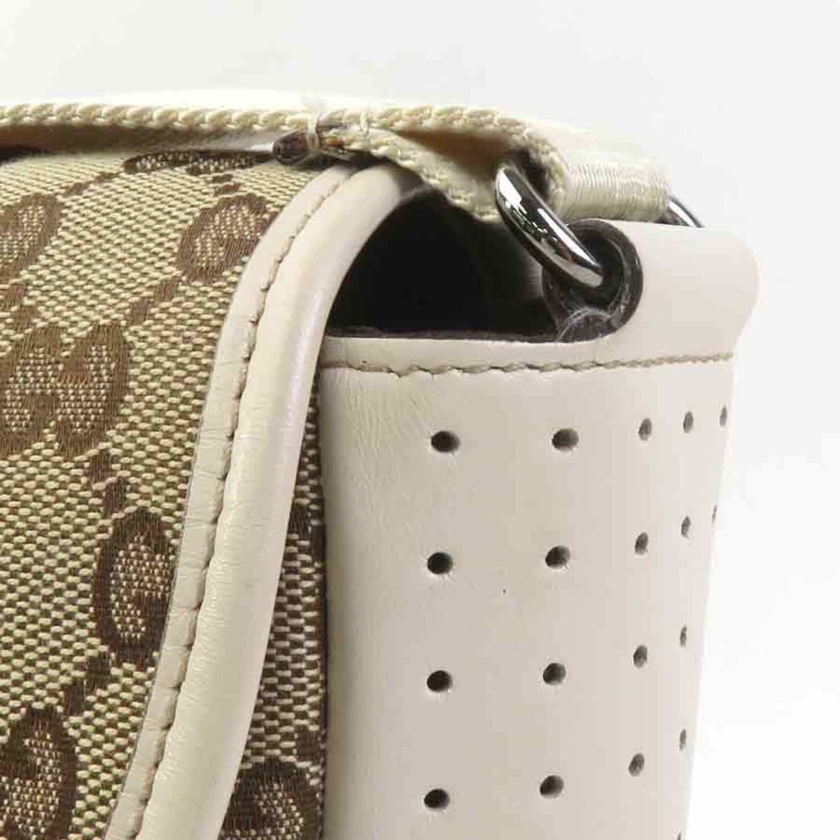Gucci Brown Ivory Gg Canvas Leather Shoulder Bag (Pre-Owned)