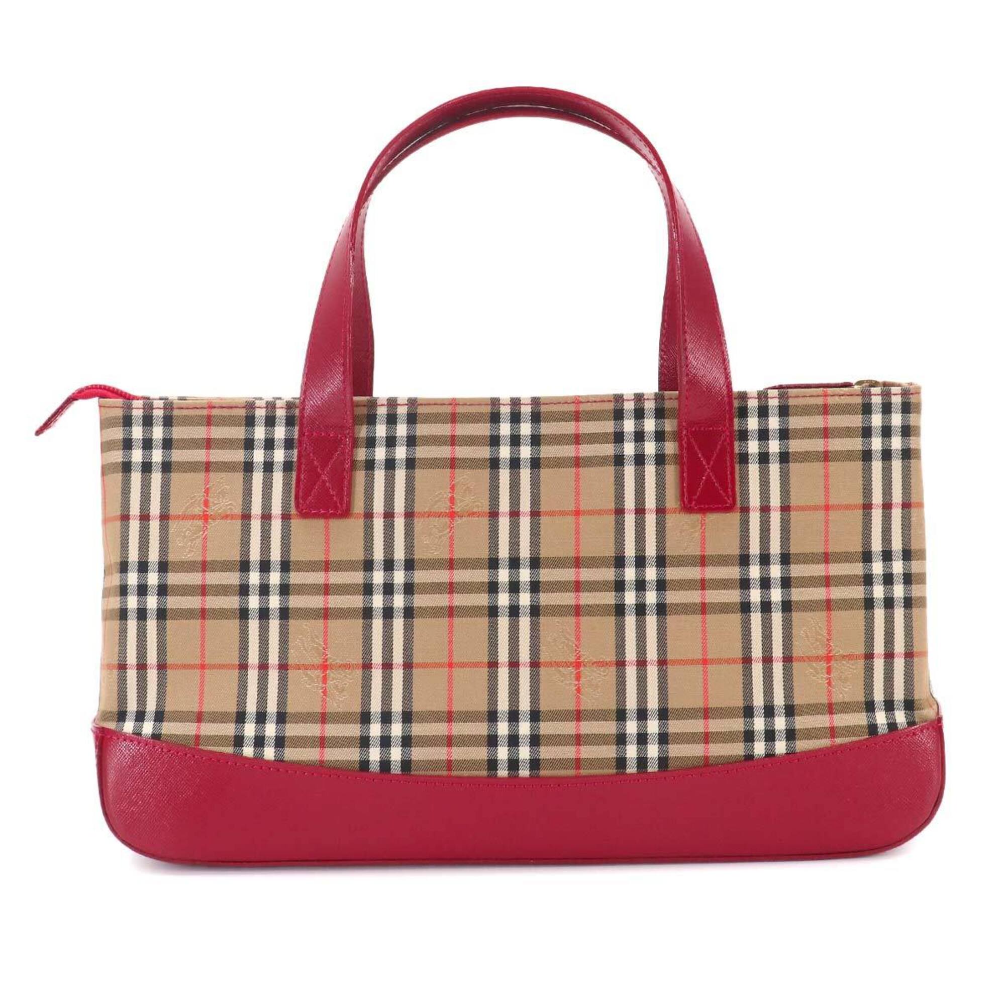 Burberry Beige Red Color Canvas Leather Handbag (Pre-Owned)