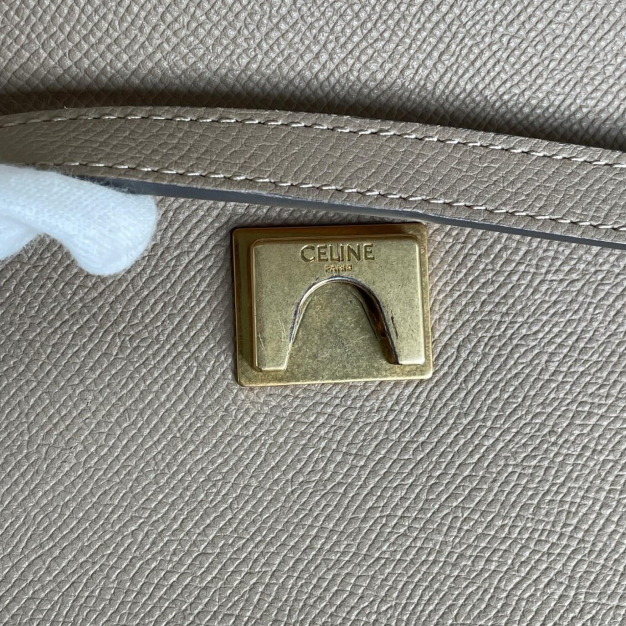 Celine Beige Beige Gold White Leather Handbag (Pre-Owned)