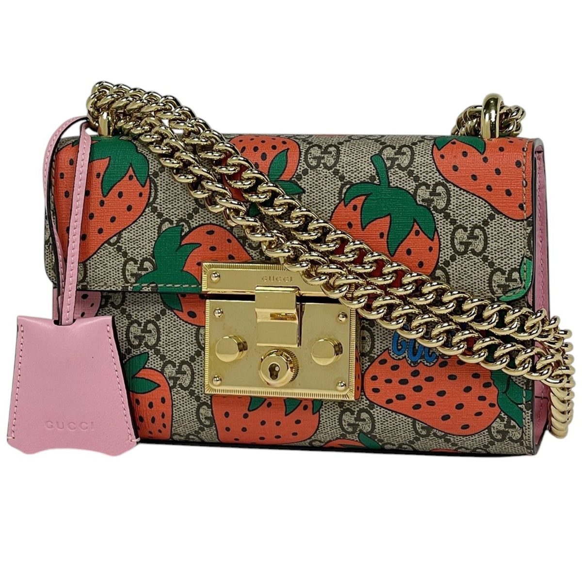Gucci Beige Multi-Color Pink Coated Canvas Leather Shoulder Bag (Pre-Owned)