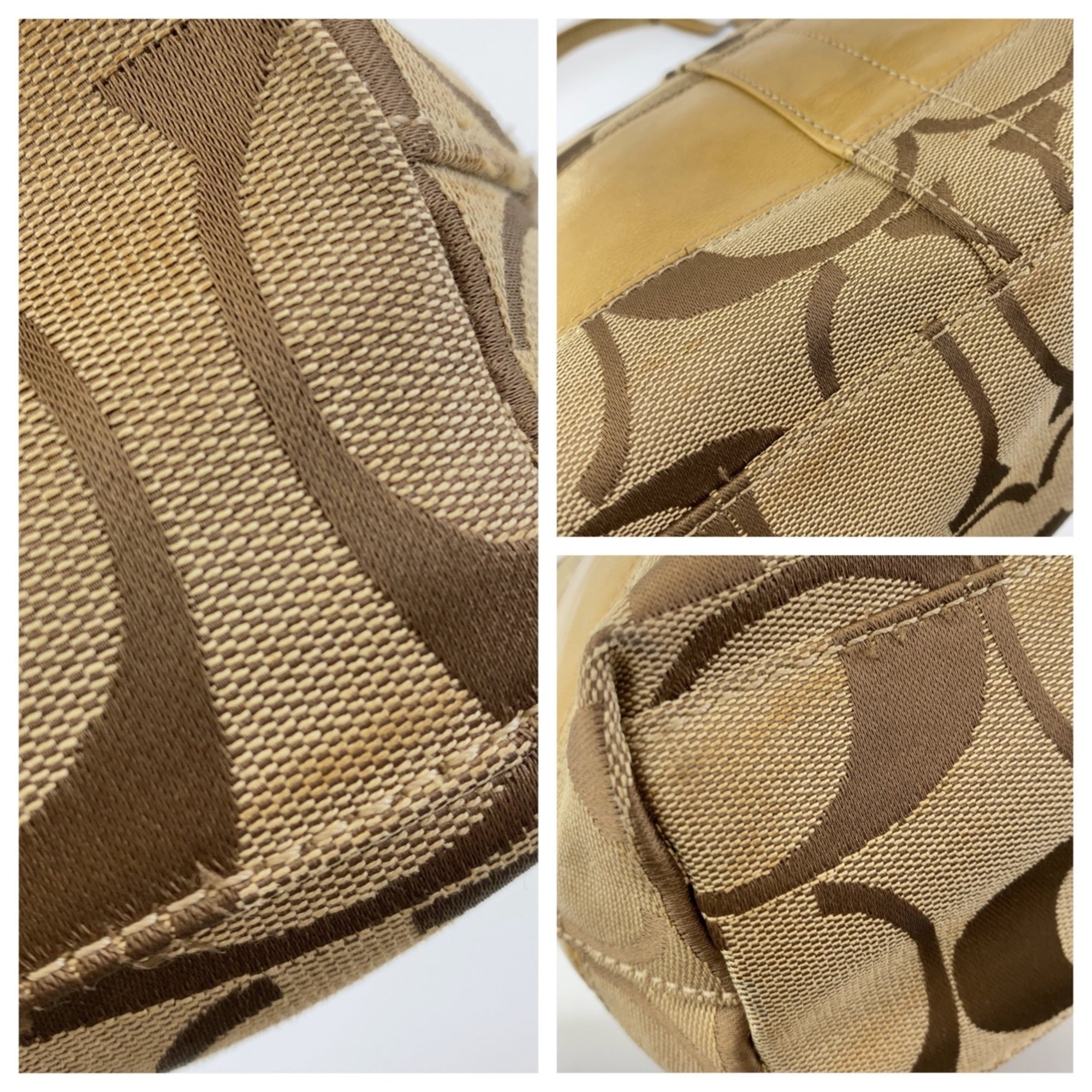 Coach Beige Brown Pink Canvas Leather Shoulder Bag Tote Bag (Pre-Owned)