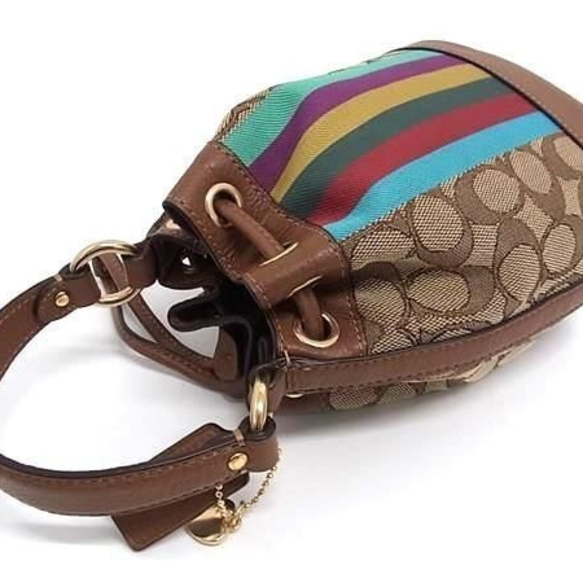 Coach Signature Brown Multi-Color Canvas Leather Handbag (Pre-Owned)