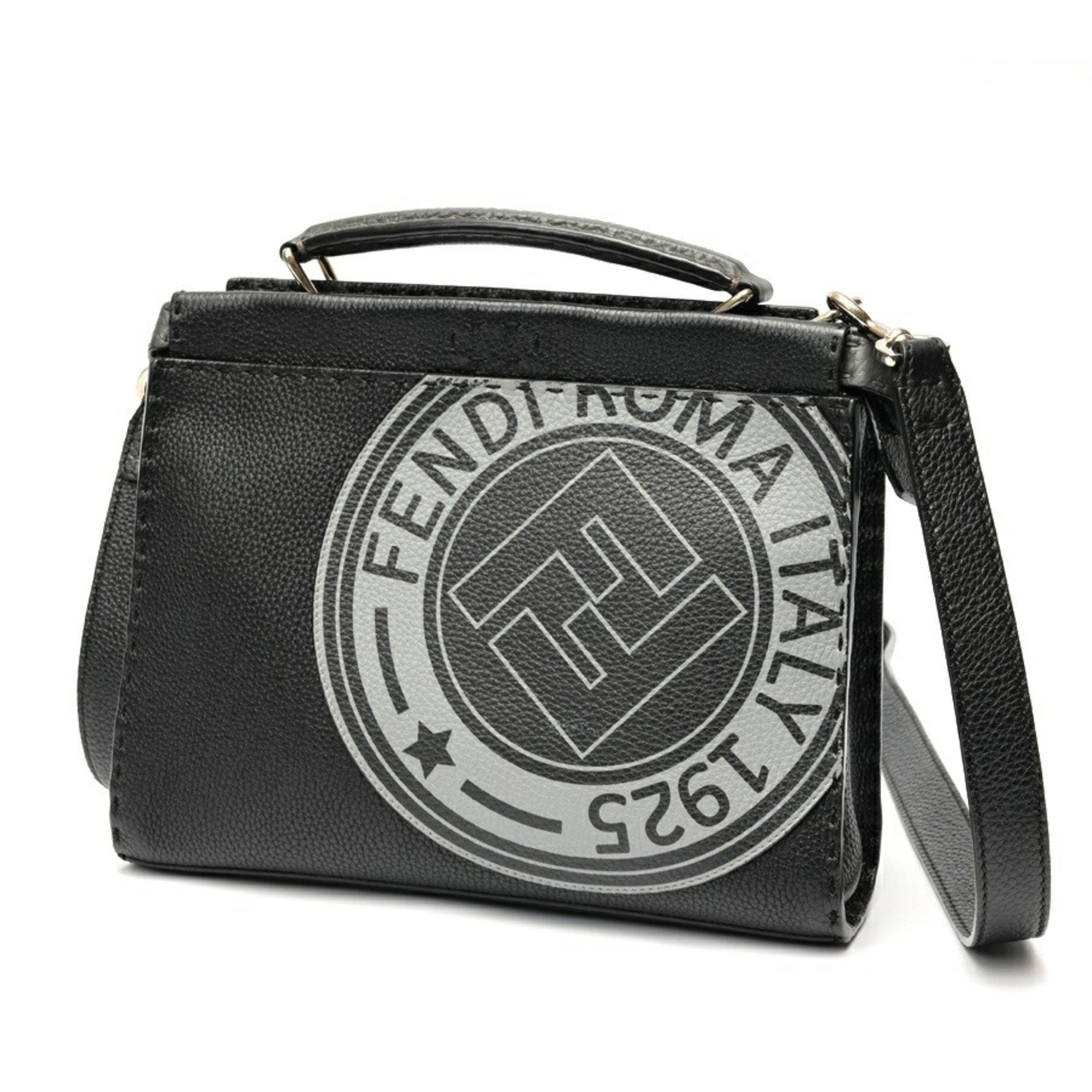 Fendi Black Gray Leather Shoulder Bag (Pre-Owned)