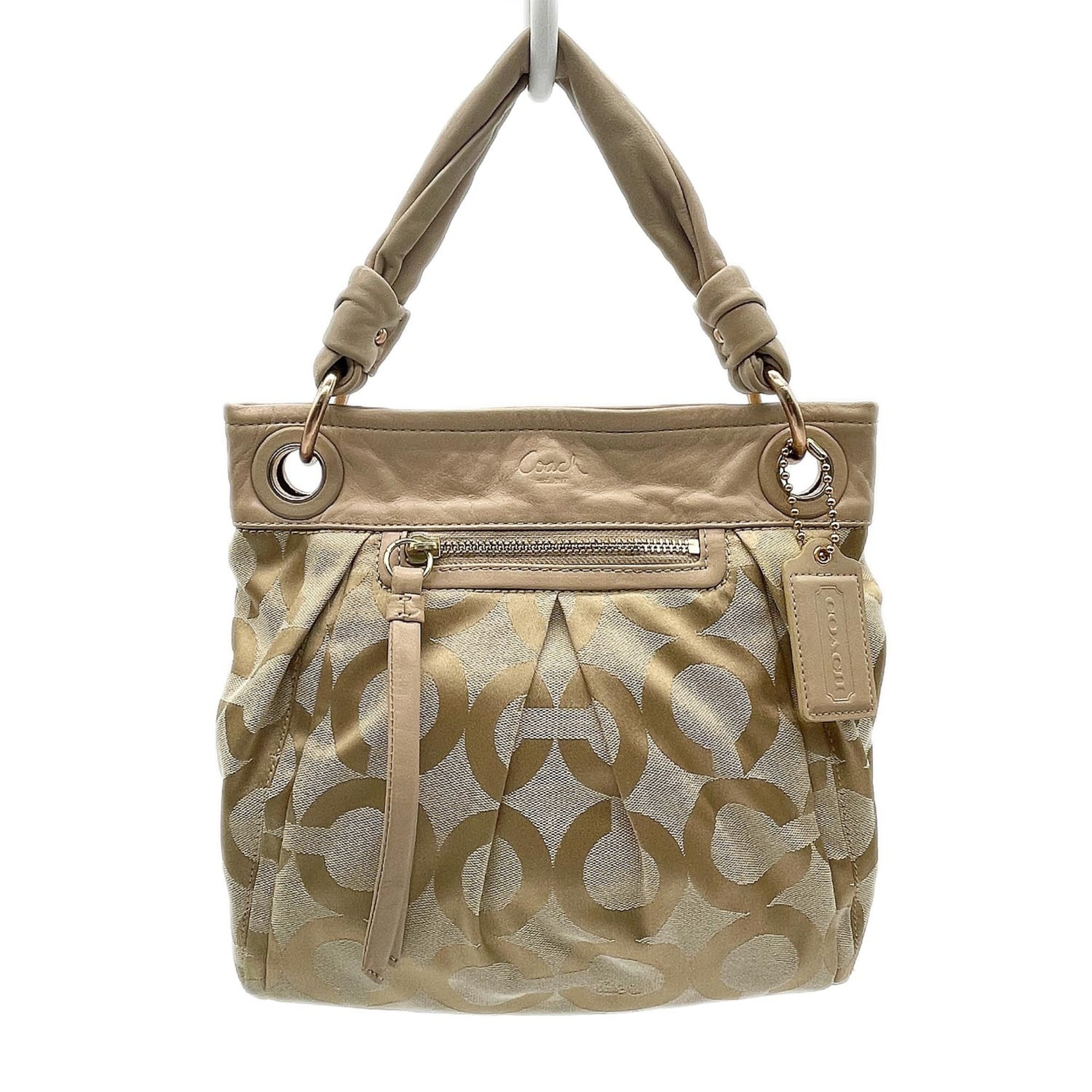 Coach Beige Canvas Leather Shoulder Bag (Pre-Owned)