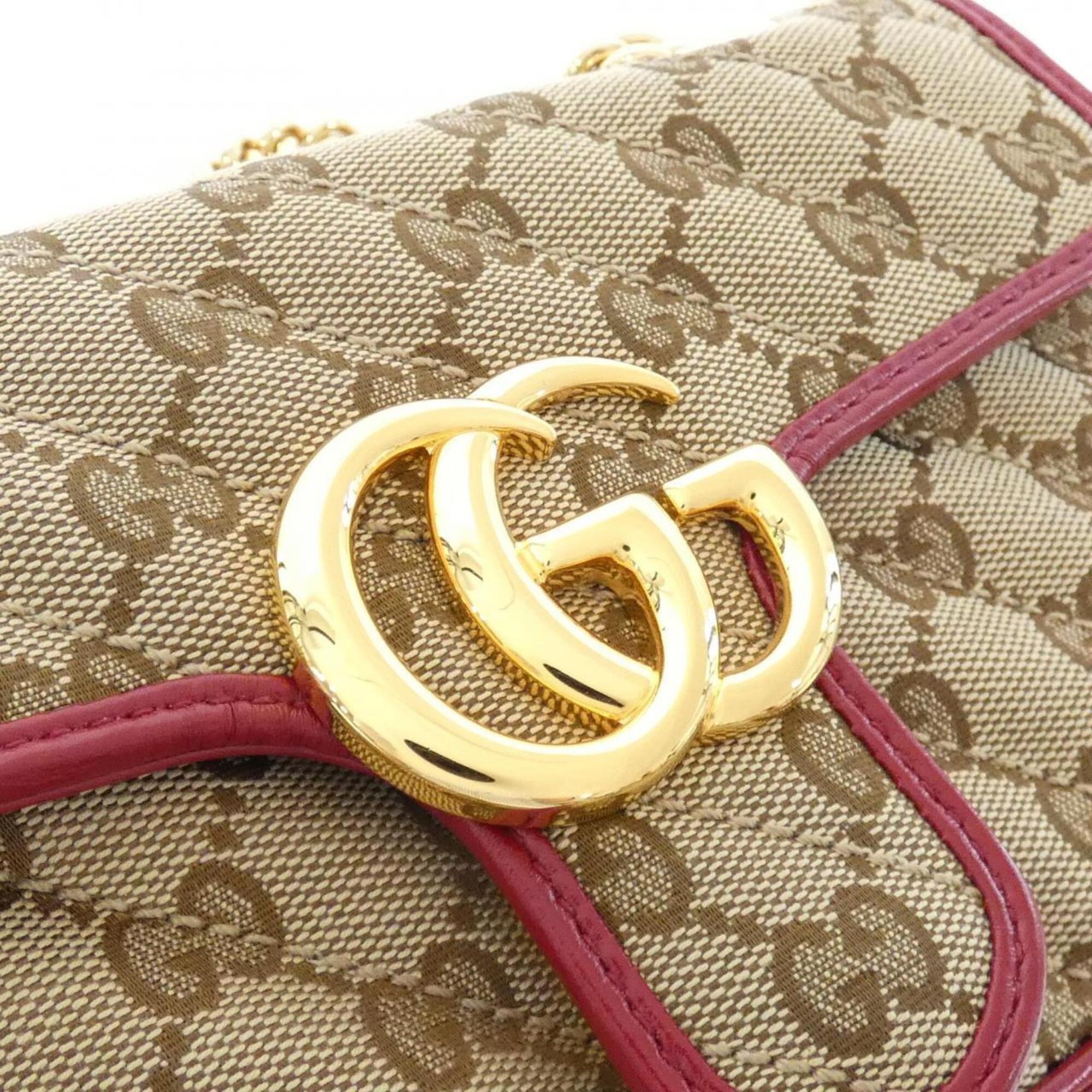 Gucci Beige Red Color Gg Canvas Leather Shoulder Bag (Pre-Owned)