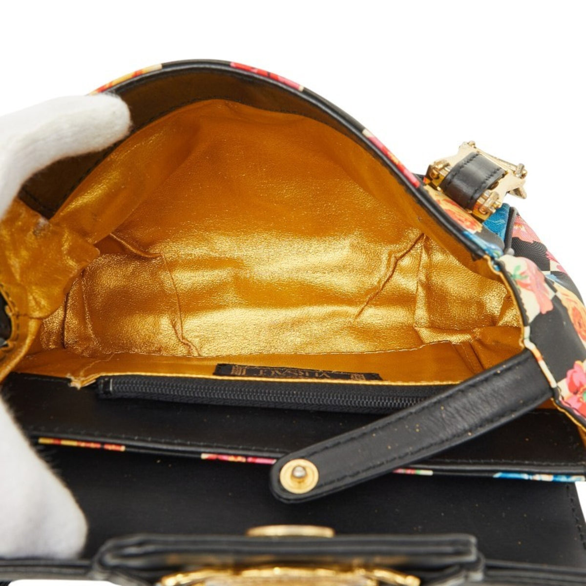 Versace Black Multi-Color Nylon Leather Shoulder Bag (Pre-Owned)