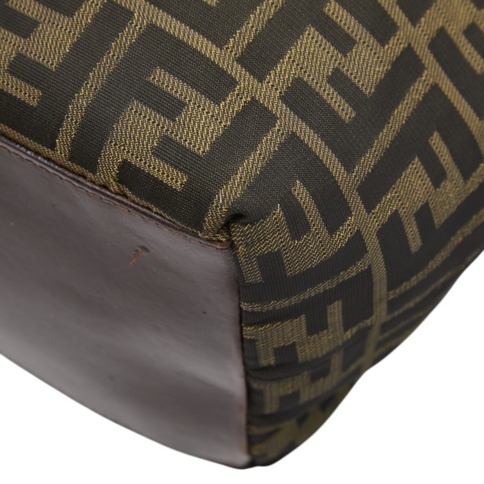 Fendi Brown Khaki Canvas Leather Handbag Tote Bag (Pre-Owned)
