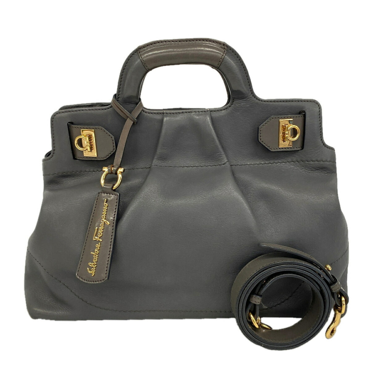 Salvatore Ferragamo Gray Leather Handbag (Pre-Owned)