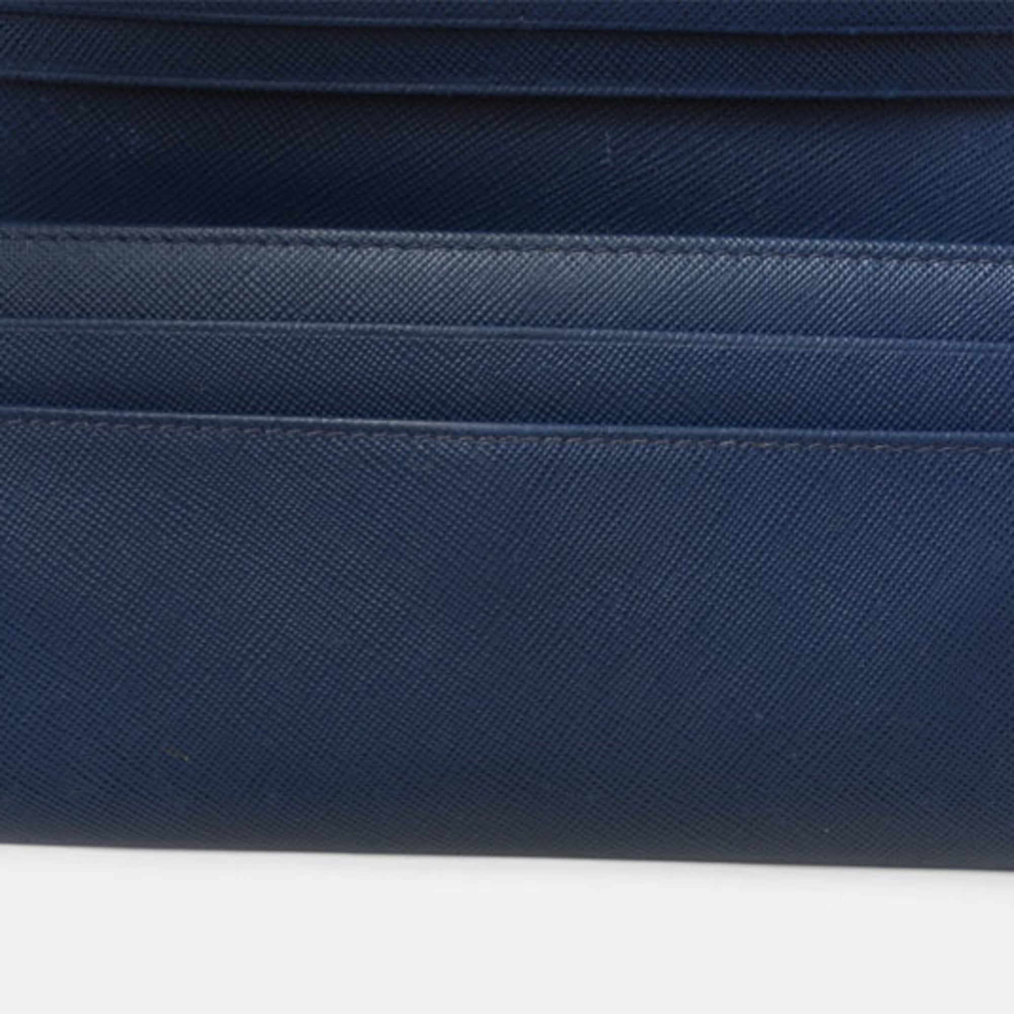 Prada Saffiano Blue Bluette Leather Long Wallet (Bi-Fold) (Pre-Owned)