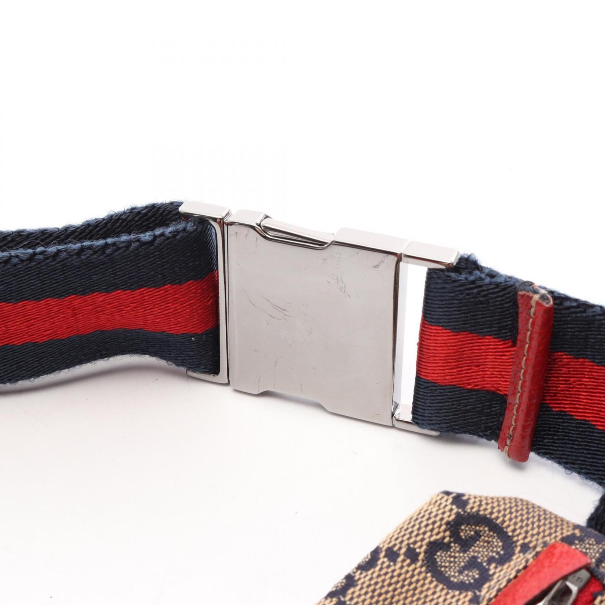 Gucci Beige Navy Red Color Canvas Leather Fanny Pack Handbag (Pre-Owned)