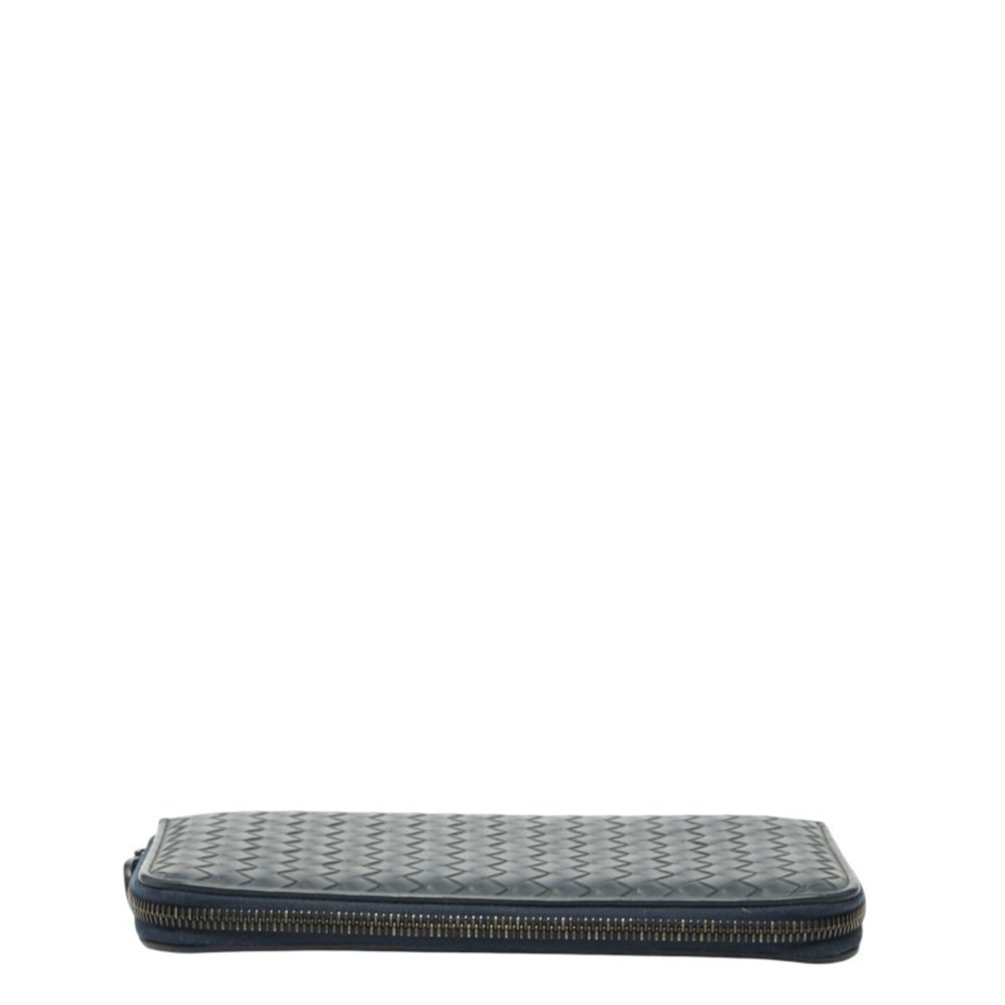 Bottega Veneta Intrecciato Navy Leather Long Wallet (Bi-Fold) (Pre-Owned)