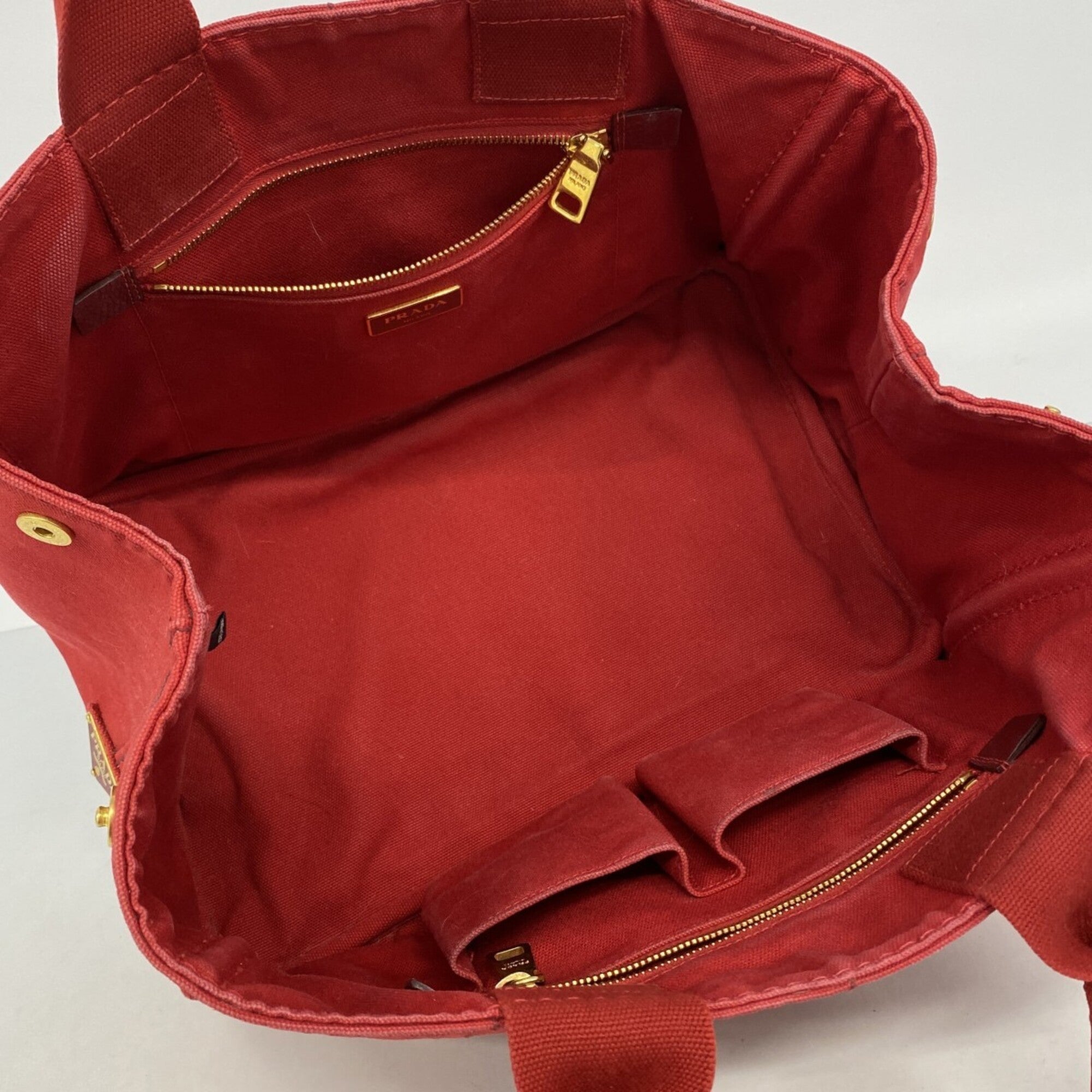 Prada Red Color Canvas Tote Bag (Pre-Owned)