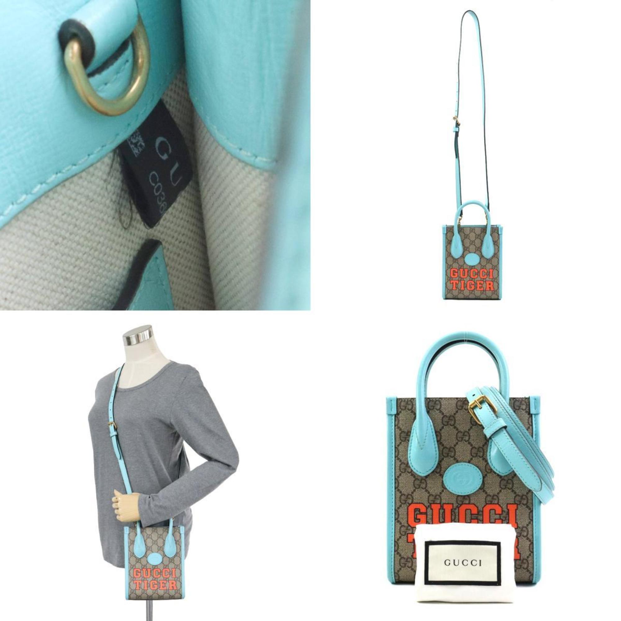 Gucci Blue Brown Gg Supreme Handbag Shoulder Bag (Pre-Owned)