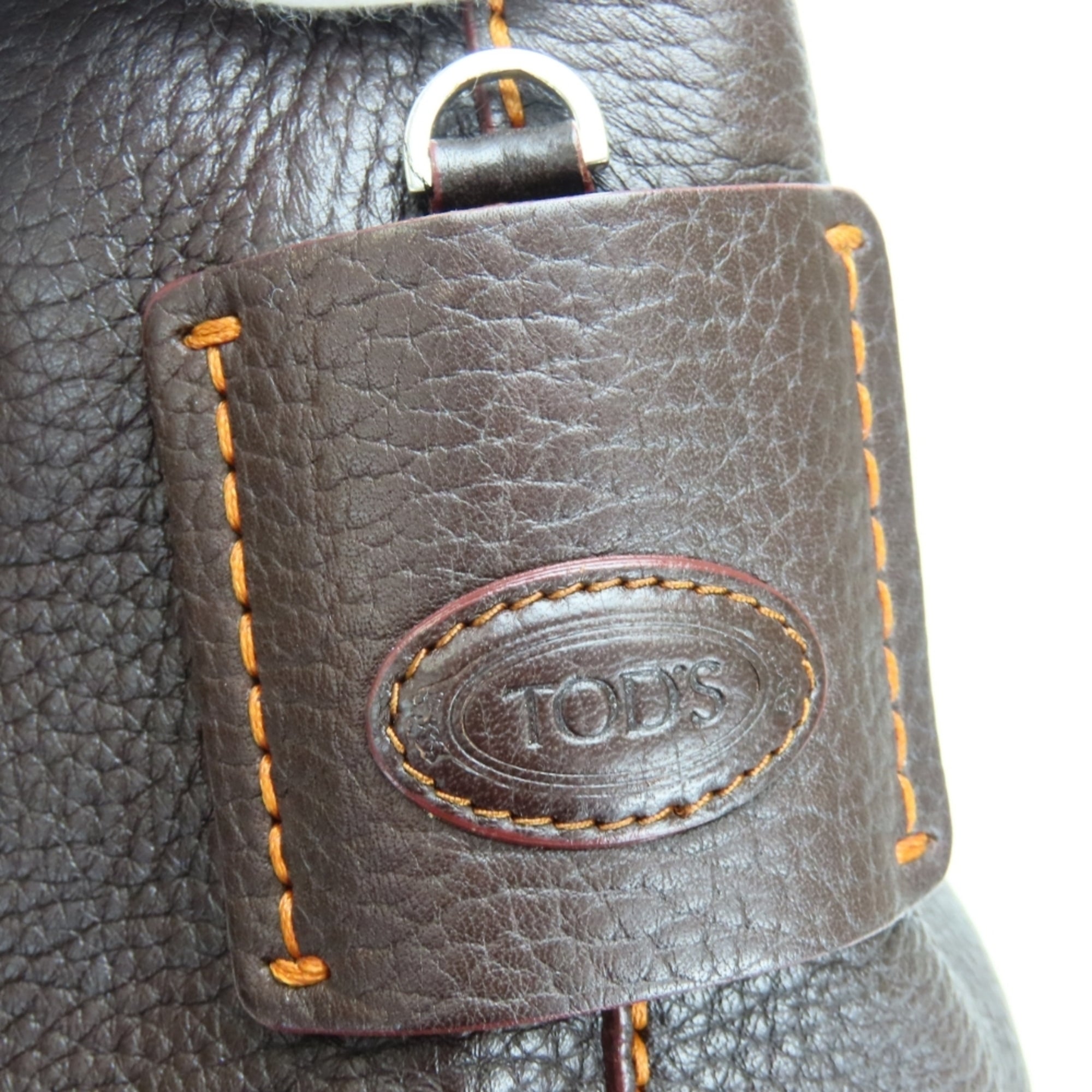 Tod's Dark Brown Orange Leather Handbag (Pre-Owned)