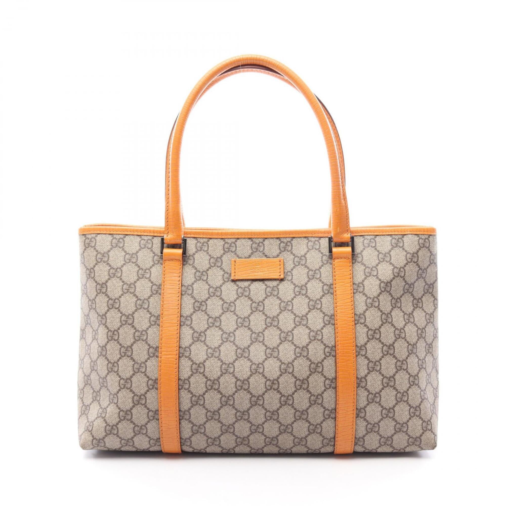 Gucci Beige Orange Pvc Coated Canvas Leather Tote Bag (Pre-Owned)