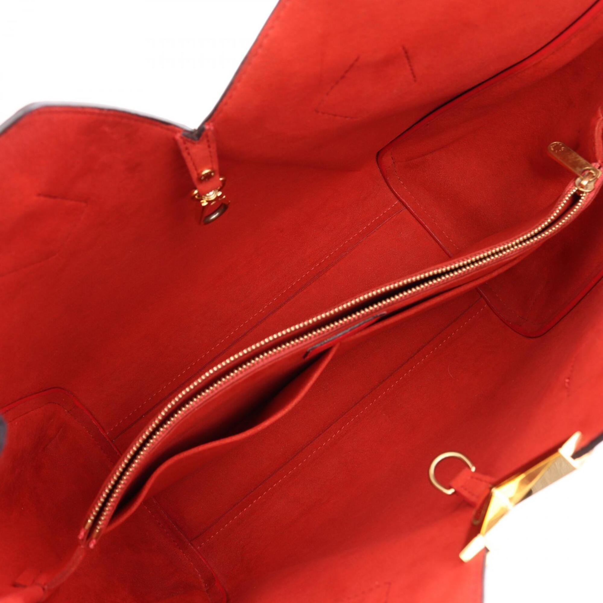 Louis Vuitton Brown Monogram Red Color Coated Canvas Leather Handbag Tote Bag (Pre-Owned)
