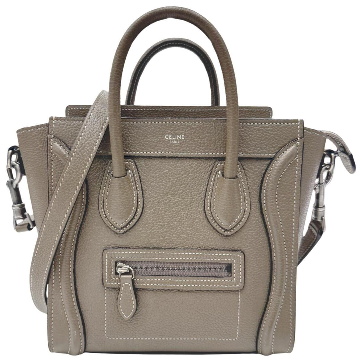 Celine Luggage Gray Beige Leather Handbag Shoulder Bag (Pre-Owned)