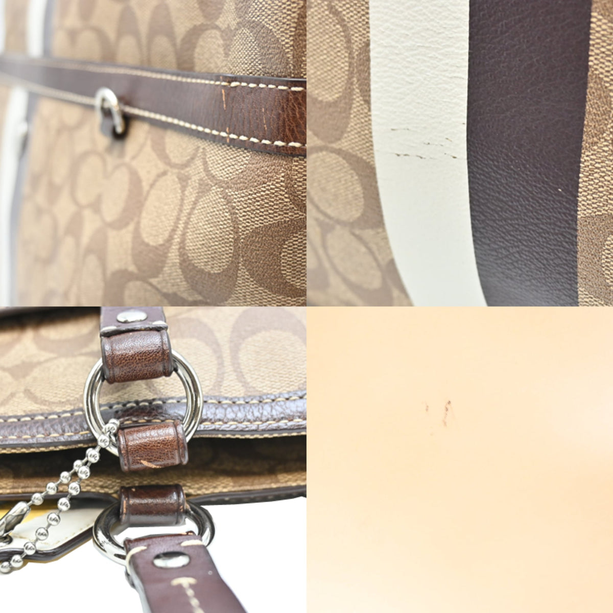 Coach Brown White Signature Line Canvas Tote Bag (Pre-Owned)